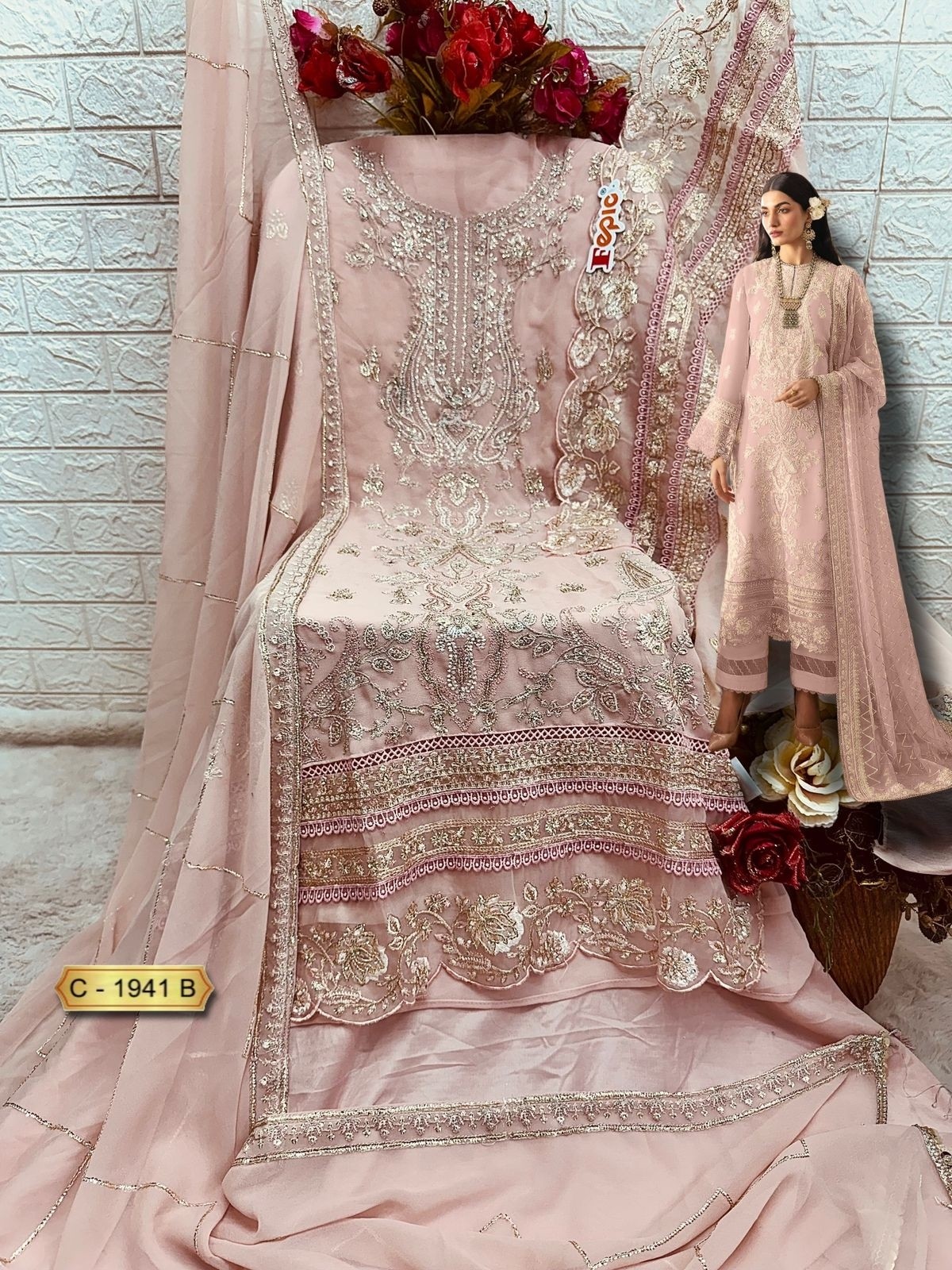FEPIC ROSEMEEN 1941 PAKISTANI PARTY WEAR SALWAR SUIT WITH EMBROIDERY WORK