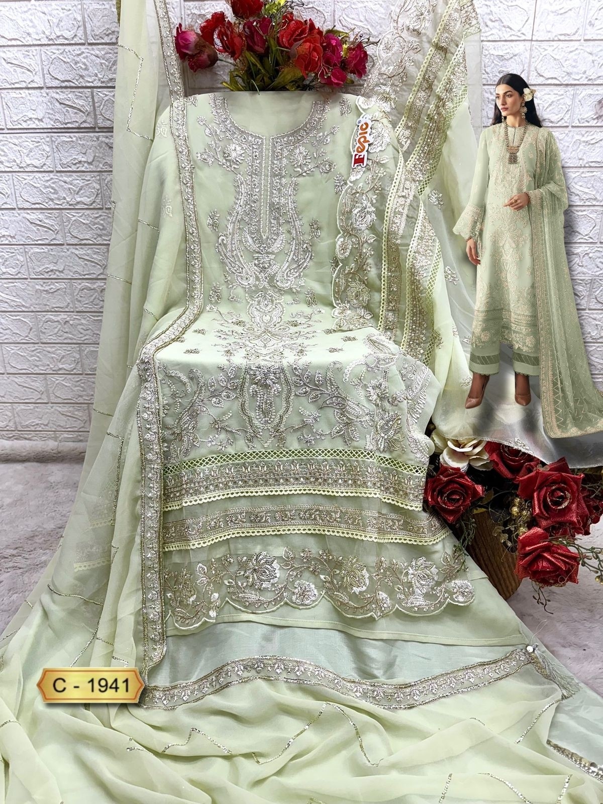 FEPIC ROSEMEEN 1941 PAKISTANI PARTY WEAR SALWAR SUIT WITH EMBROIDERY WORK