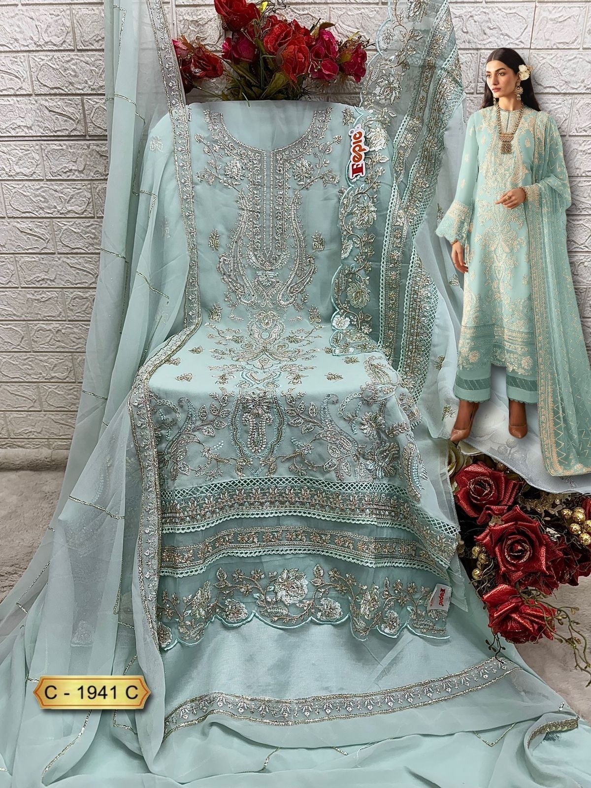 FEPIC ROSEMEEN 1941 PAKISTANI PARTY WEAR SALWAR SUIT WITH EMBROIDERY WORK