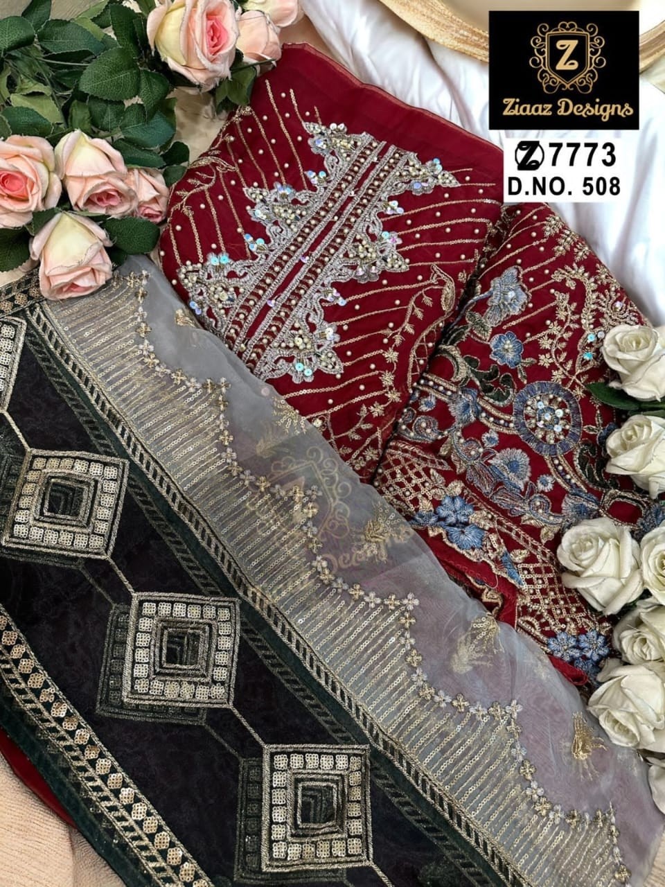 ZIAAZ DESIGN  511 512 508 PAKISTANI ORAGENZA VERY BEAUTIFUL EMBROIDERY WORK