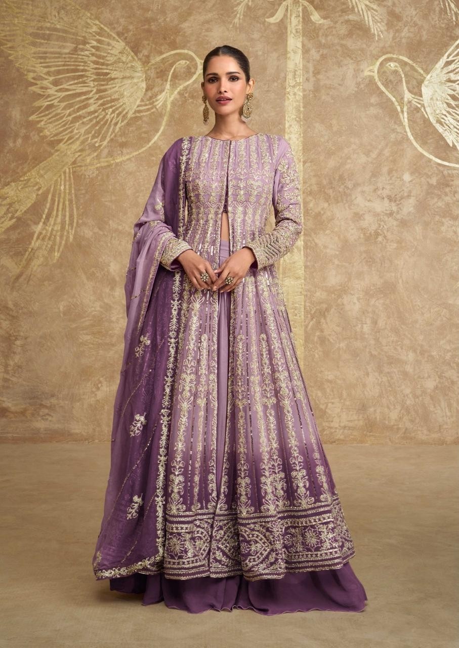 SAYURI DESIGNER 5609 COLORSPREMIUM REAL GEROGETTE ( HEAVY LOOK EMBROIDERED TOP AND SKIRT WITH CANCAN AND EMBROIDERED DUPATTA