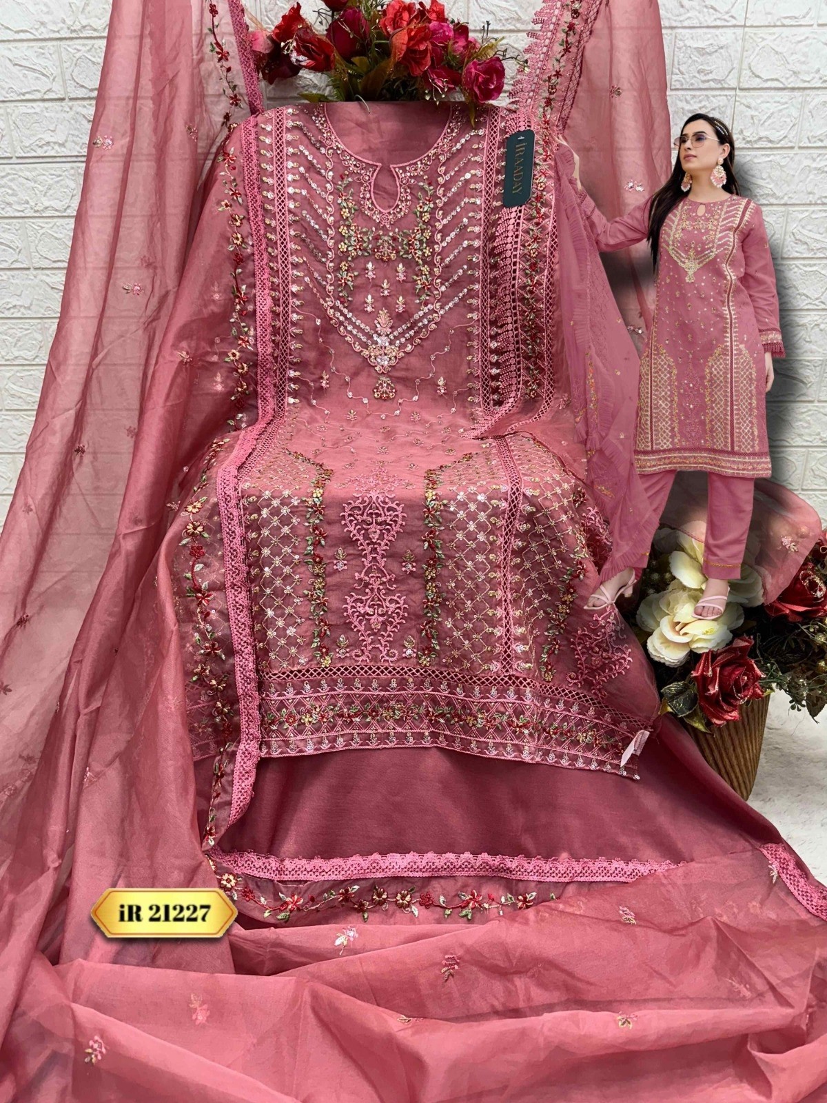  FEPIC ROSEMEEN 21227 PAKISTANI ORGANZA EMBROIDERED WORK SALWAR SUIT 