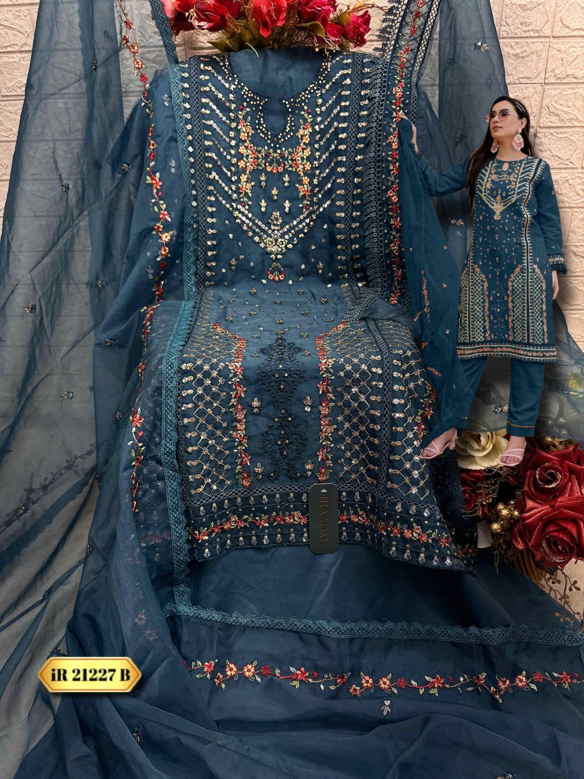  FEPIC ROSEMEEN 21227 PAKISTANI ORGANZA EMBROIDERED WORK SALWAR SUIT 