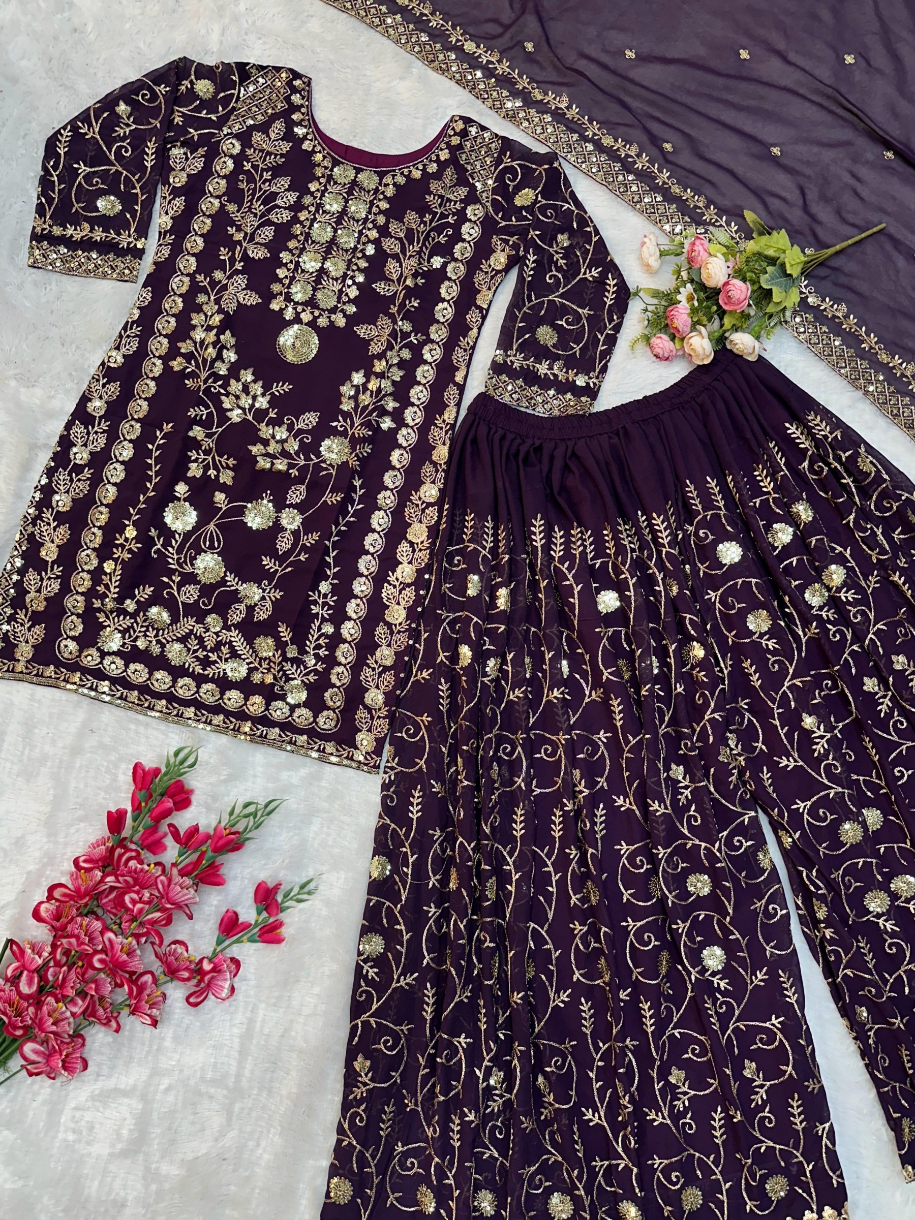 VLM 226 PARTY WEAR TOP AND PLAZZO WITH FANCY DUPPATA AND EMBROIDERY WORK