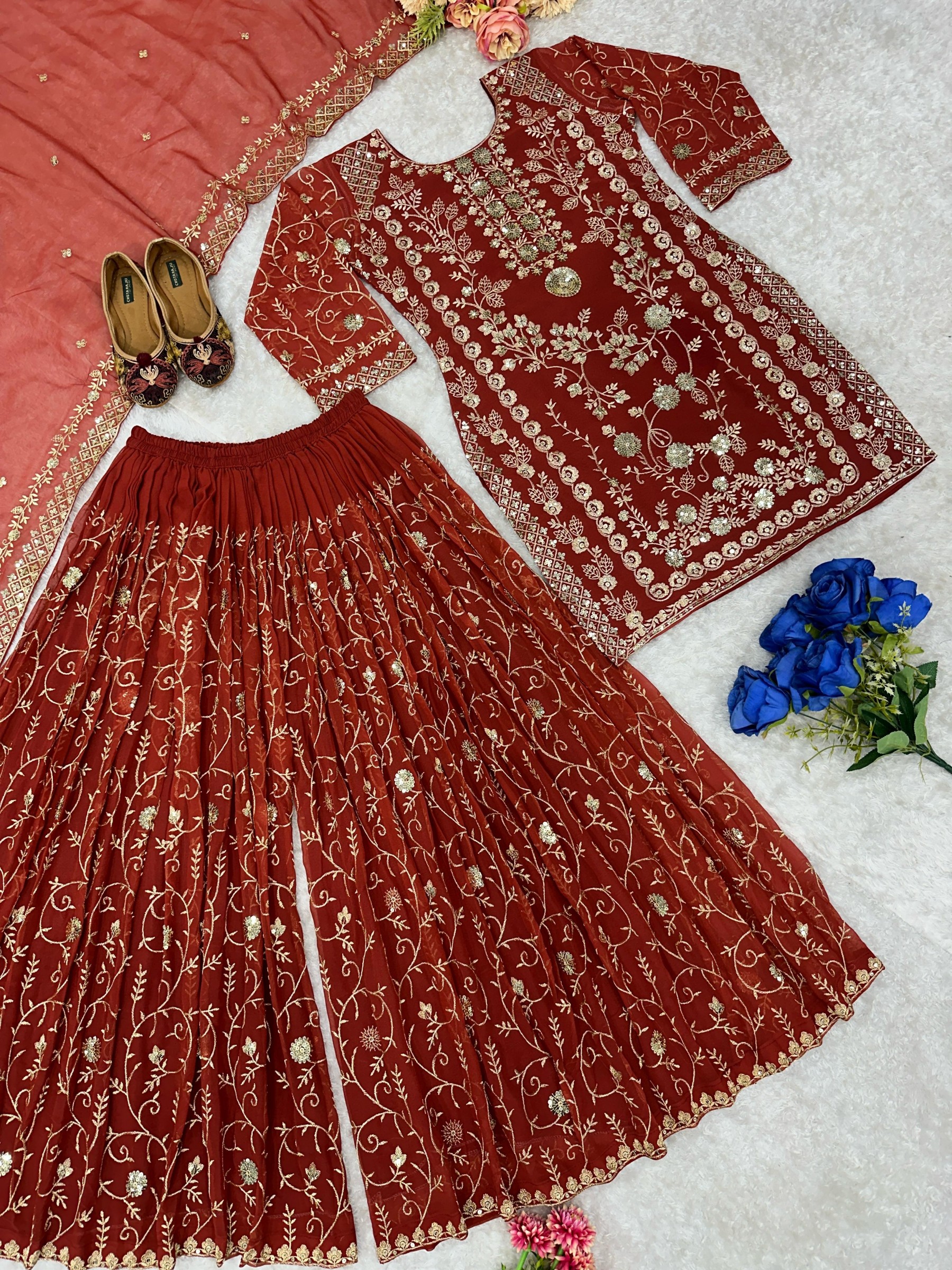 VLM 226 PARTY WEAR TOP AND PLAZZO WITH FANCY DUPPATA AND EMBROIDERY WORK