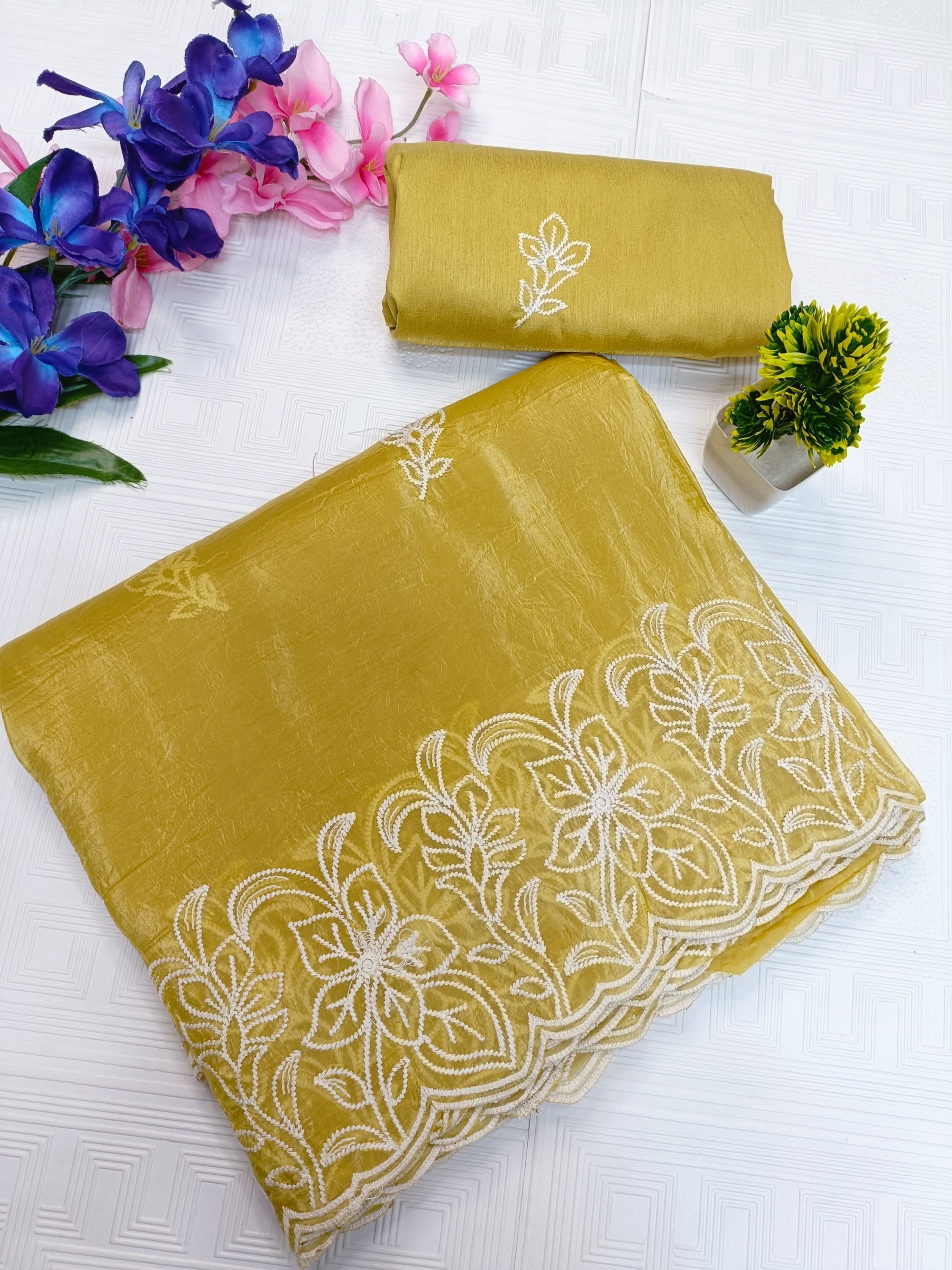 BEAUTIFUL PARTY WEAR SAREES WITH FLORAL EMBROIDERY WORK