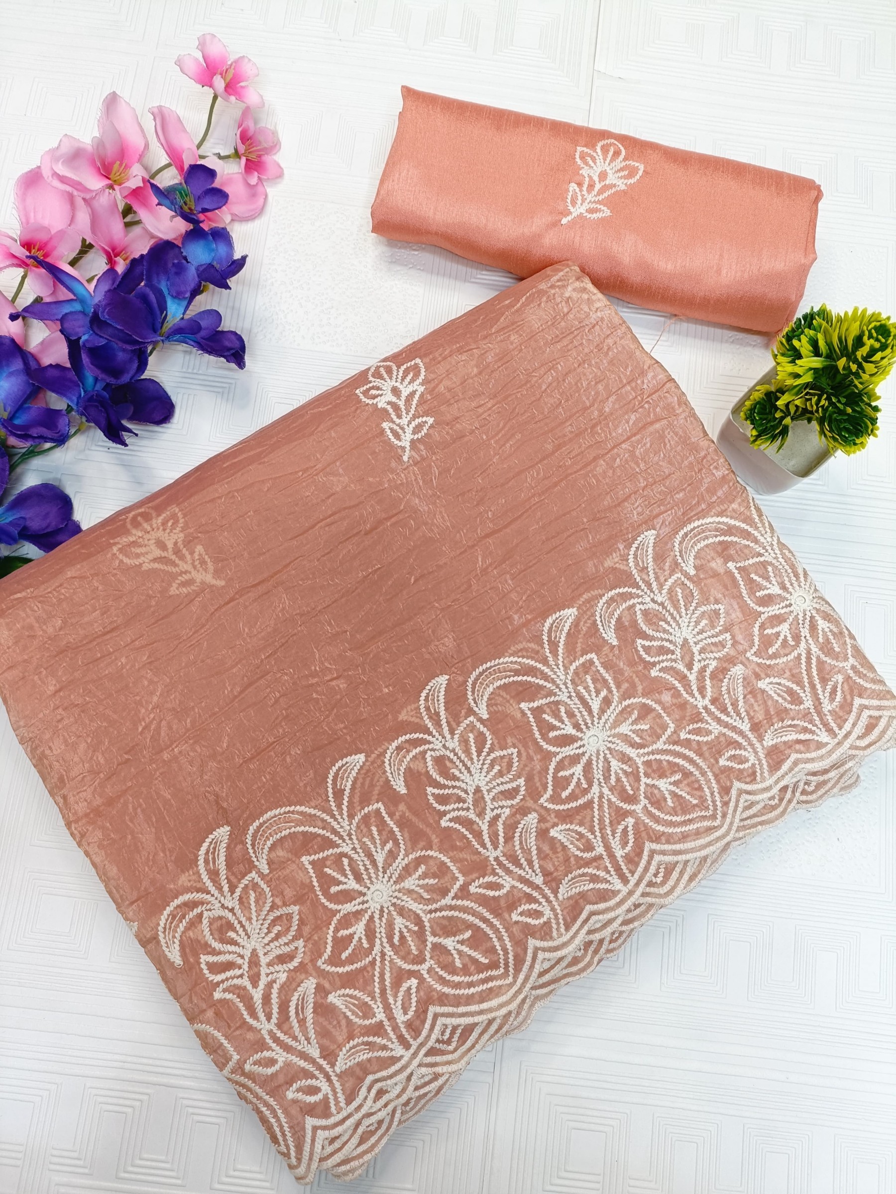 BEAUTIFUL PARTY WEAR SAREES WITH FLORAL EMBROIDERY WORK