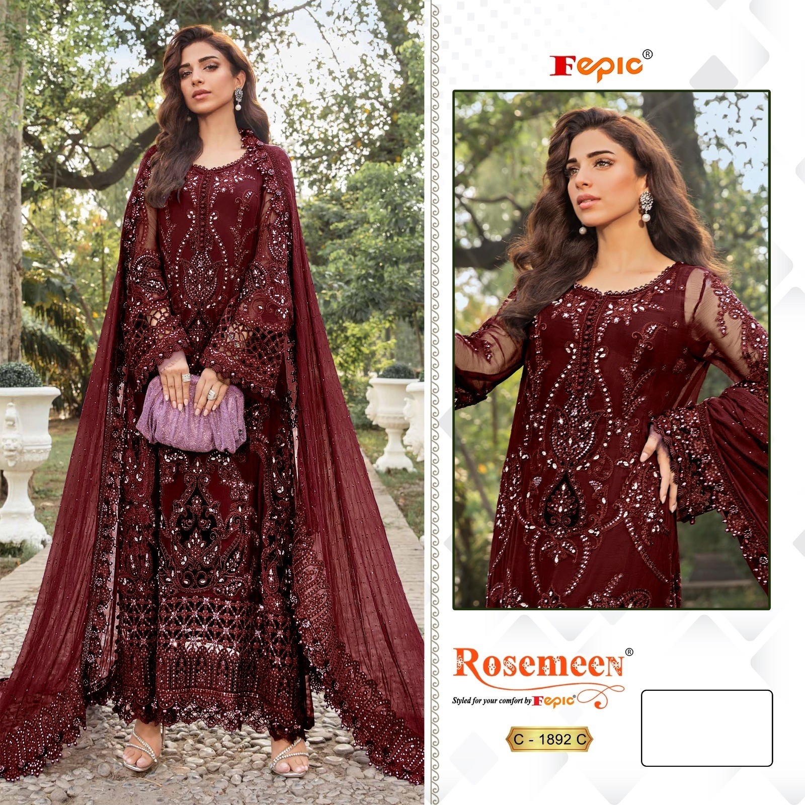 FEPIC ROSEMEEN 1891 PAKISTANI SUIT WITH ORGANZA EMBROIDERED WORK