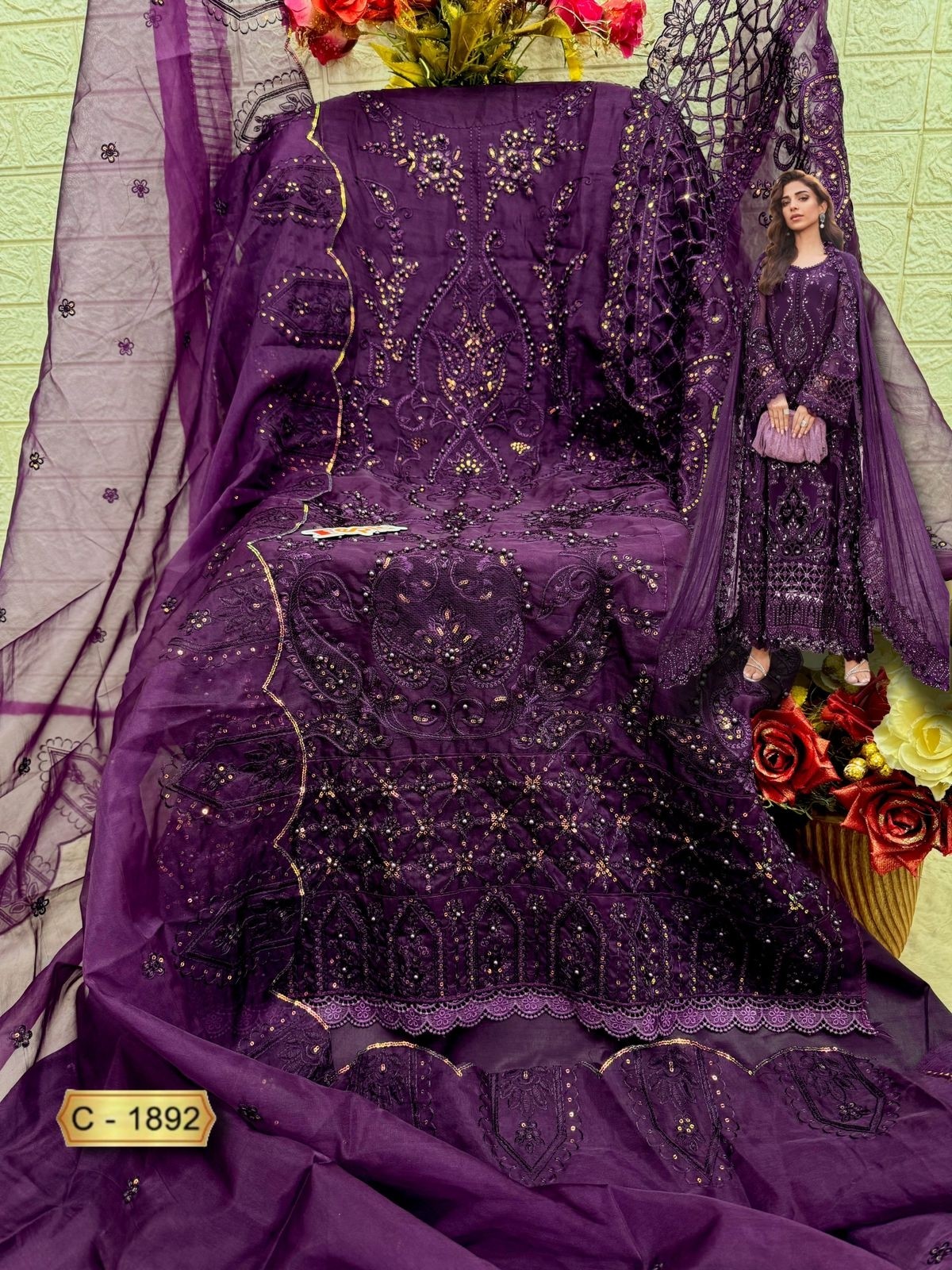 FEPIC ROSEMEEN 1891 PAKISTANI SUIT WITH ORGANZA EMBROIDERED WORK