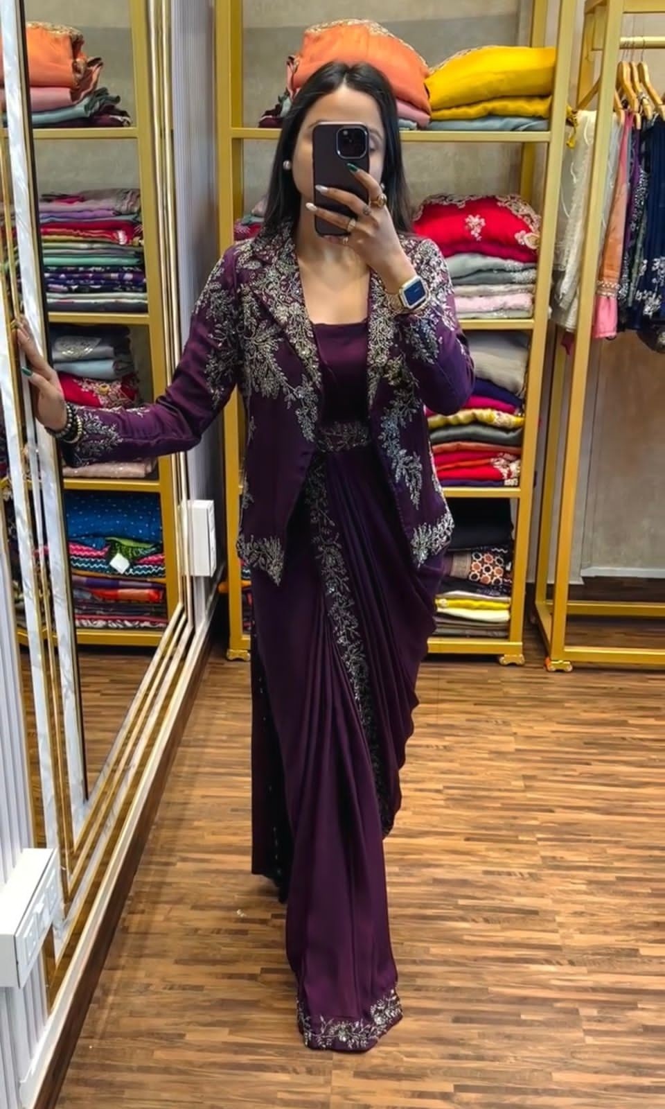 HB-165 READY TO WEAR SAREES WITH EMBROIDERY SEQUNCE WORK WITH FULLKOTI