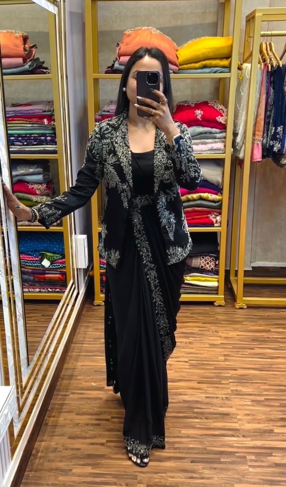 HB-165 READY TO WEAR SAREES WITH EMBROIDERY SEQUNCE WORK WITH FULLKOTI
