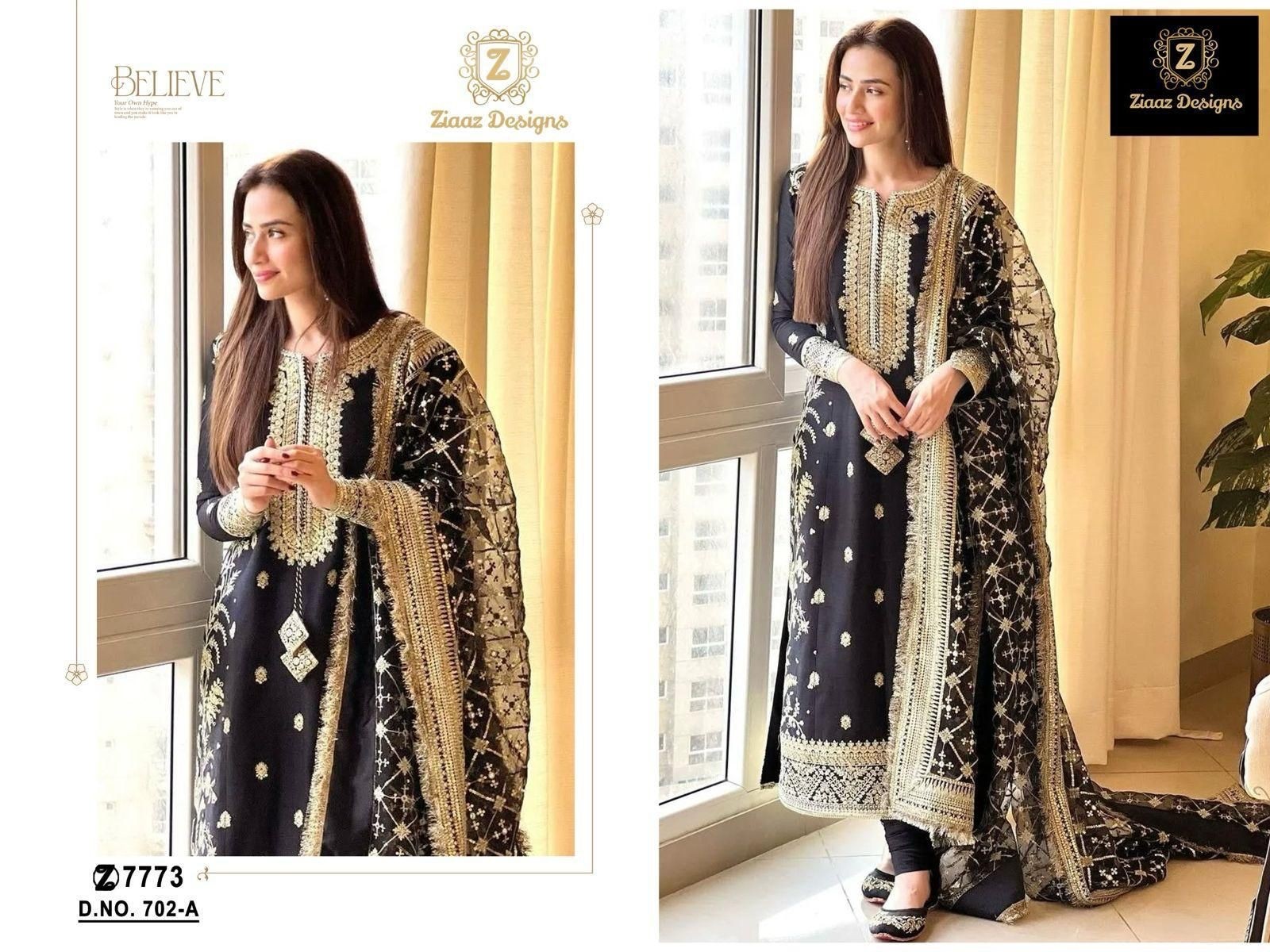 ZIAAZ DESIGNS 702  PAKISTANI GEORGTTE AND EMBROIDERY SALWAR KAMEEZ 