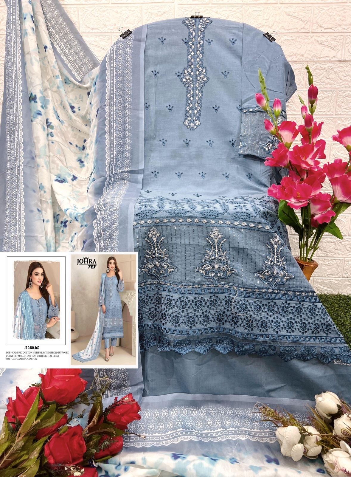 JOHRA TEX JT-160 PAKISTANI CAMBRIC COTTON SALWAR SUIT