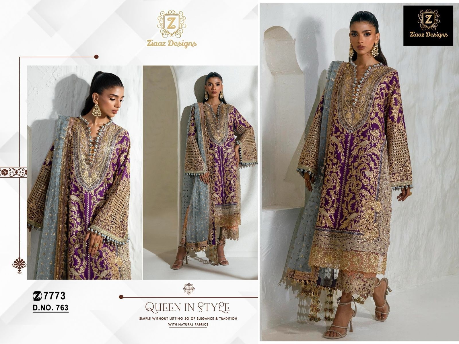 ZIAAZ DESIGNS 763 PAKISTANI EMBROIDERY SUIT WORK