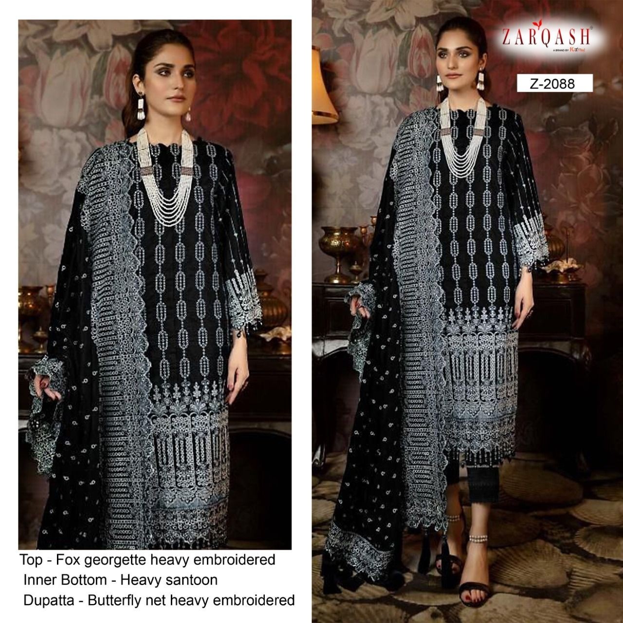 ZARQASH 2086 FOX GEORGETTE HEAVY EMBROIDERED UNSTITCH SUIT