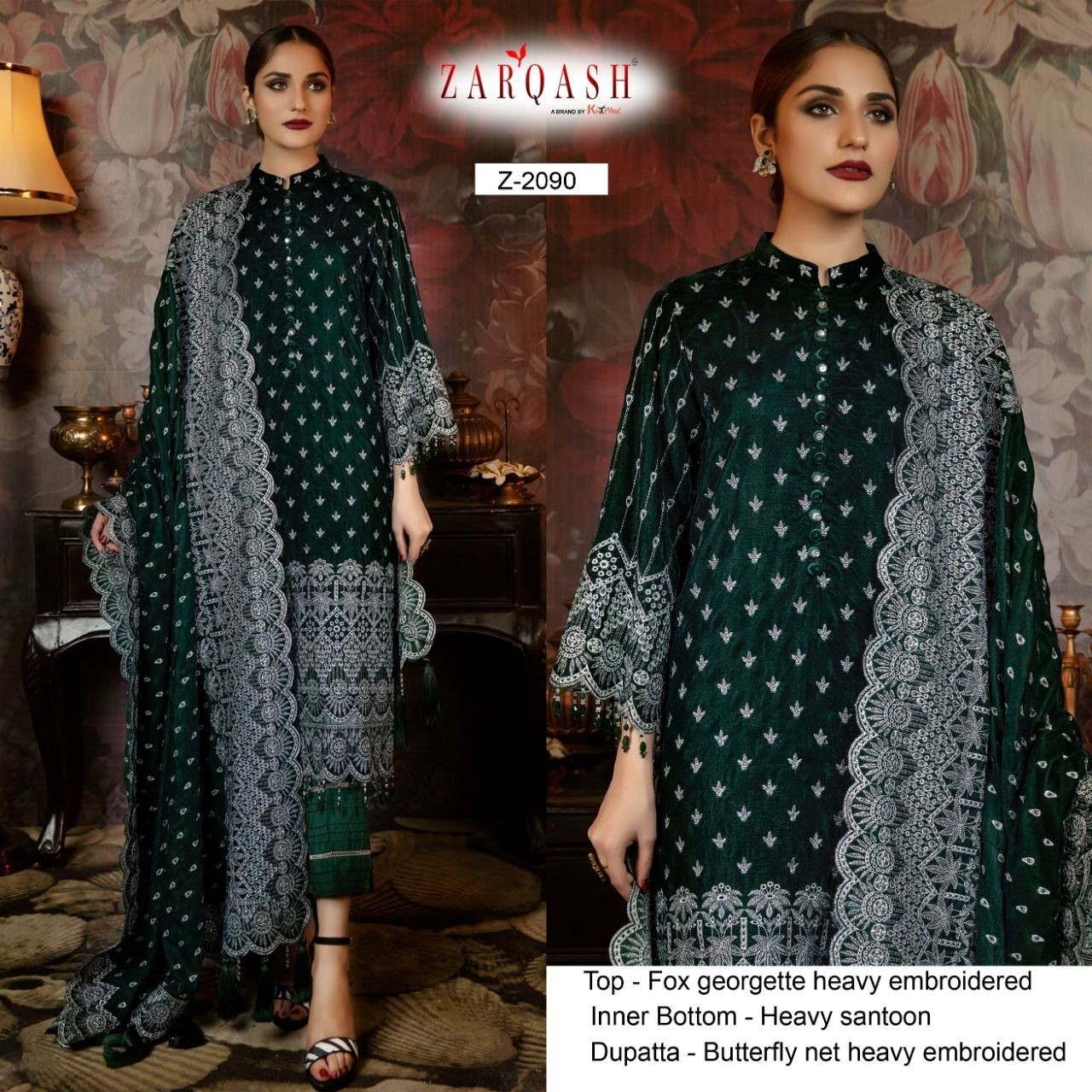 ZARQASH 2086 FOX GEORGETTE HEAVY EMBROIDERED UNSTITCH SUIT