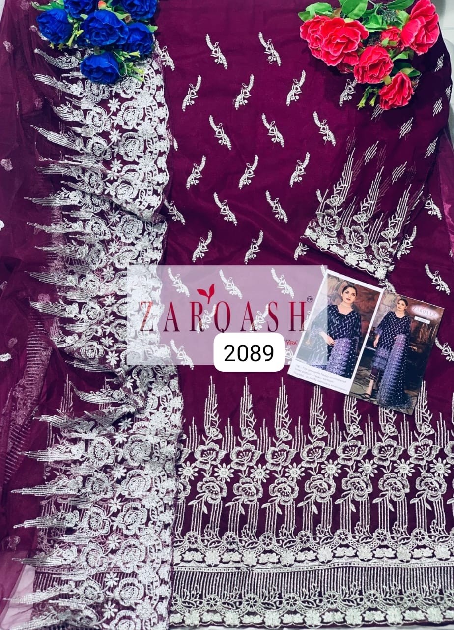 ZARQASH 2086 FOX GEORGETTE HEAVY EMBROIDERED UNSTITCH SUIT