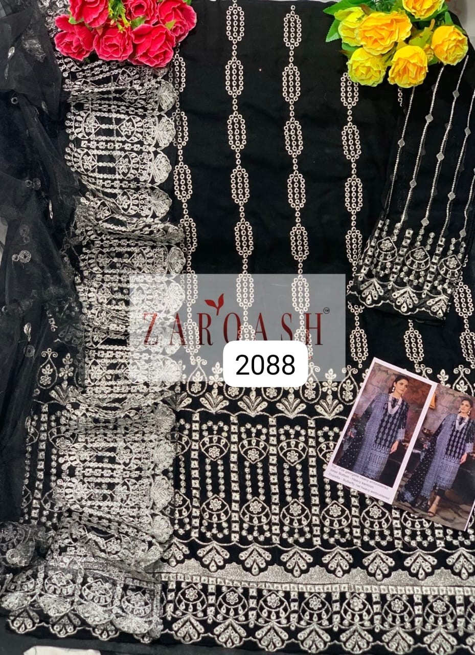 ZARQASH 2086 FOX GEORGETTE HEAVY EMBROIDERED UNSTITCH SUIT