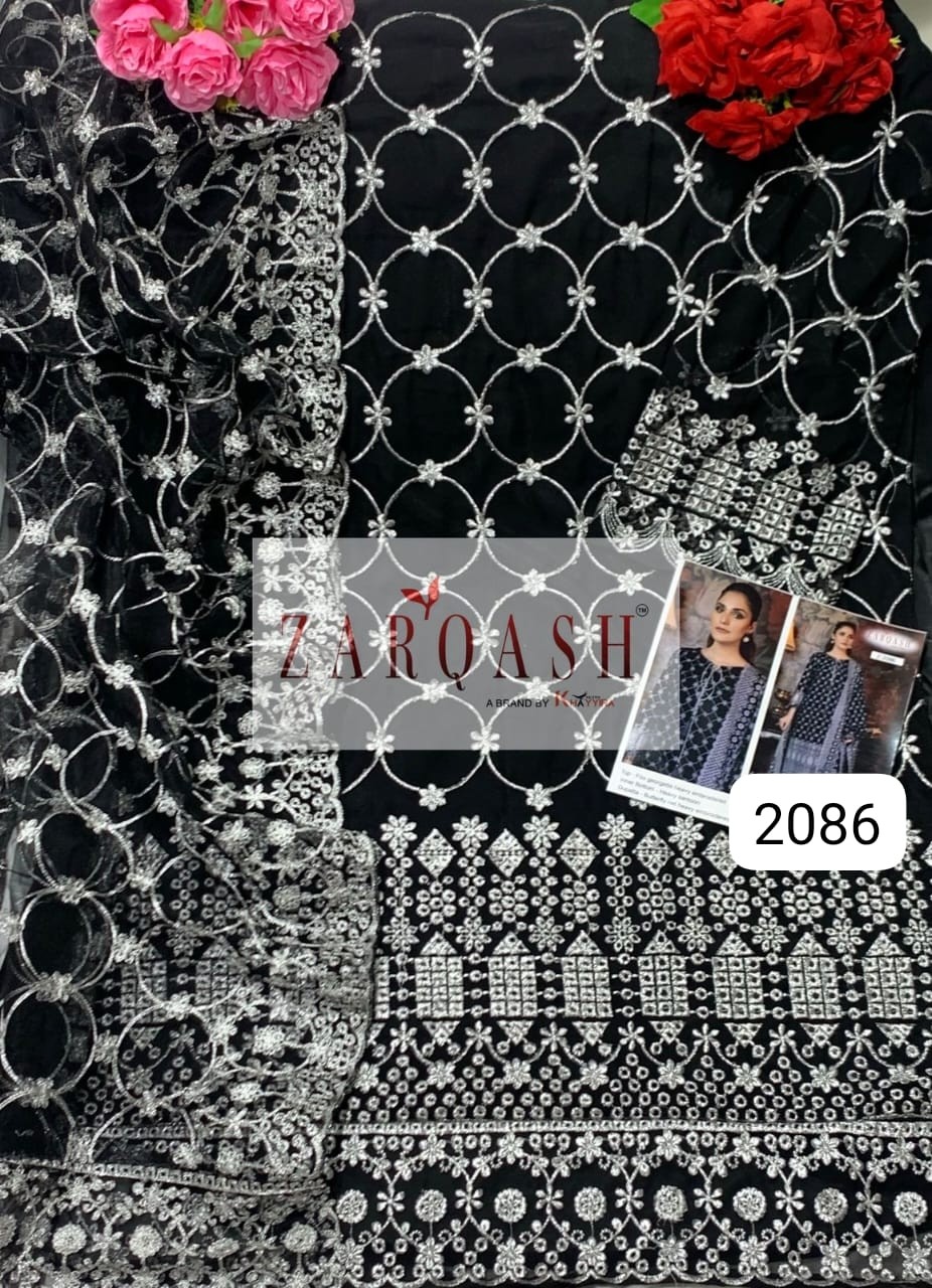 ZARQASH 2086 FOX GEORGETTE HEAVY EMBROIDERED UNSTITCH SUIT