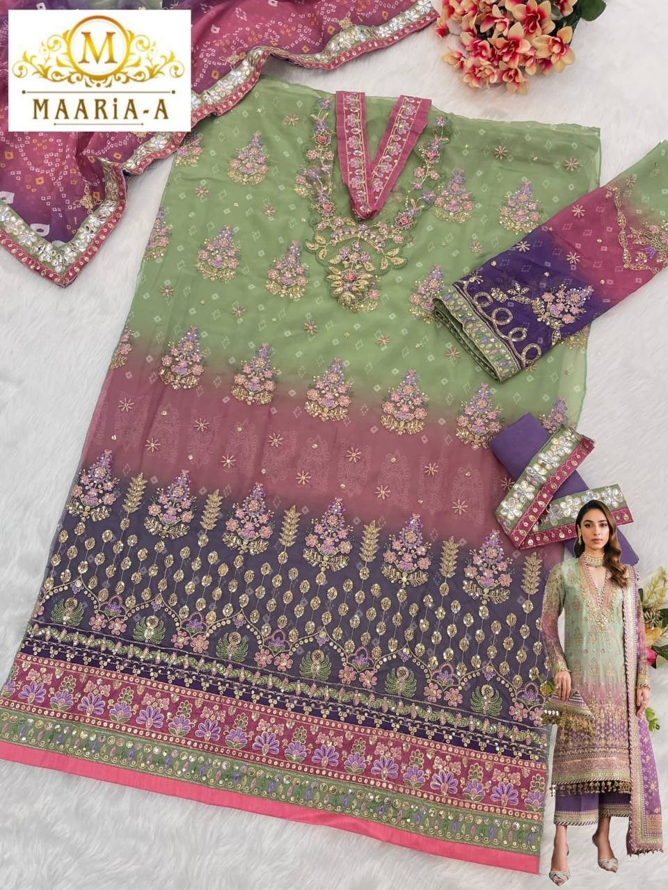 MAARiA~A 1116 PAKISTANI GEORGTTE SALWAR SUIT WITH EMBROIDERY WORK