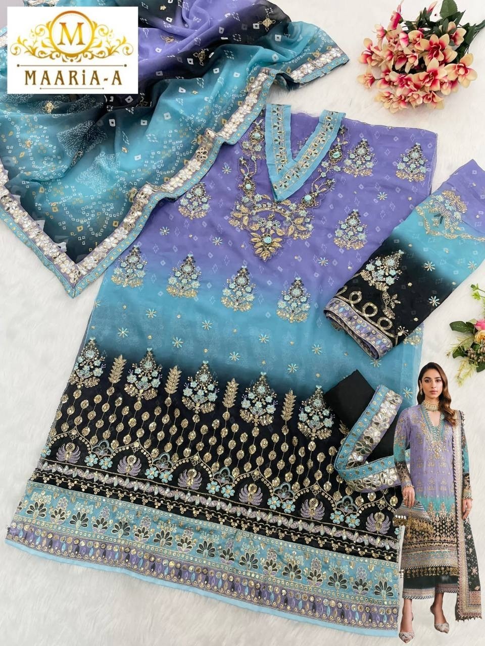 MAARiA~A 1116 PAKISTANI GEORGTTE SALWAR SUIT WITH EMBROIDERY WORK