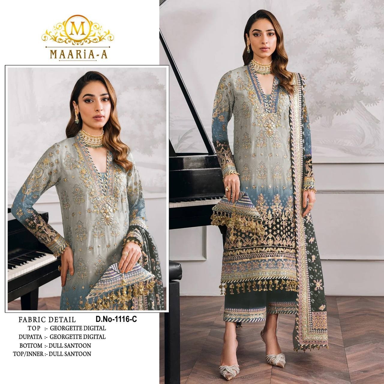 MAARiA~A 1116 PAKISTANI GEORGTTE SALWAR SUIT WITH EMBROIDERY WORK