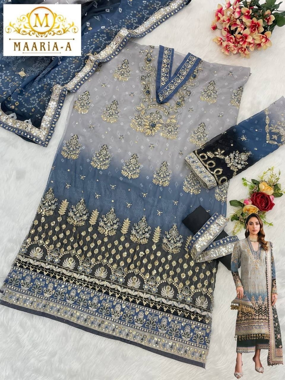 MAARiA~A 1116 PAKISTANI GEORGTTE SALWAR SUIT WITH EMBROIDERY WORK