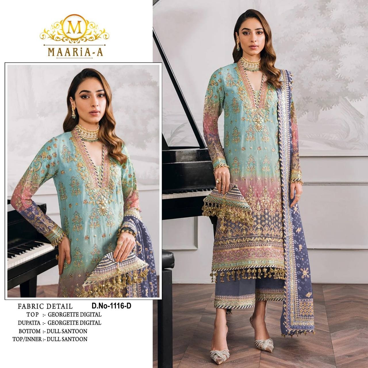 MAARiA~A 1116 PAKISTANI GEORGTTE SALWAR SUIT WITH EMBROIDERY WORK