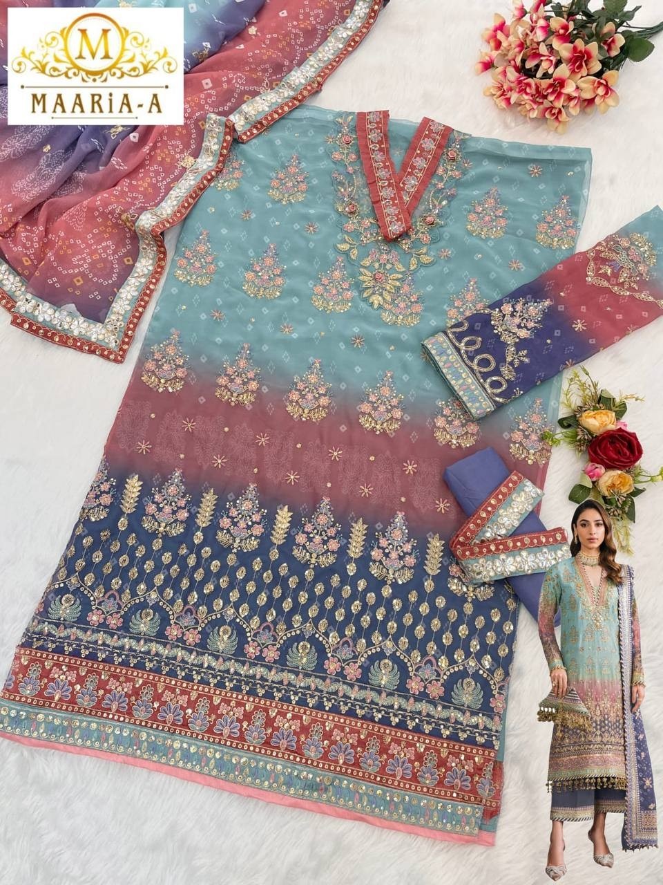 MAARiA~A 1116 PAKISTANI GEORGTTE SALWAR SUIT WITH EMBROIDERY WORK