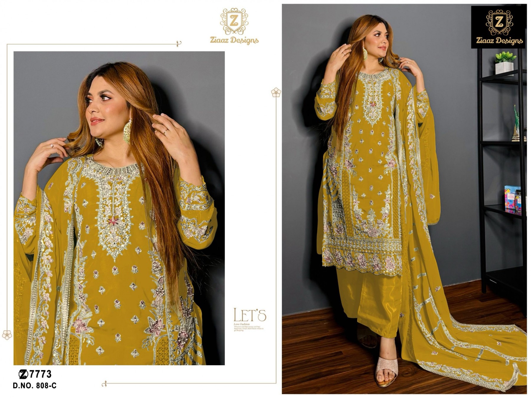 ZIAAZ DESIGNS 808 PAKISTANI ORGANZA SILK WITH HAND WORK SUIT