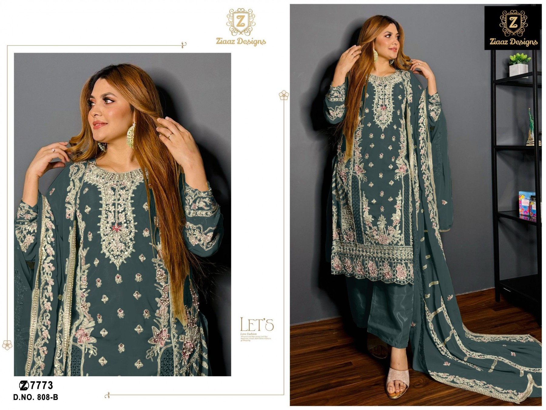 ZIAAZ DESIGNS 808 PAKISTANI ORGANZA SILK WITH HAND WORK SUIT