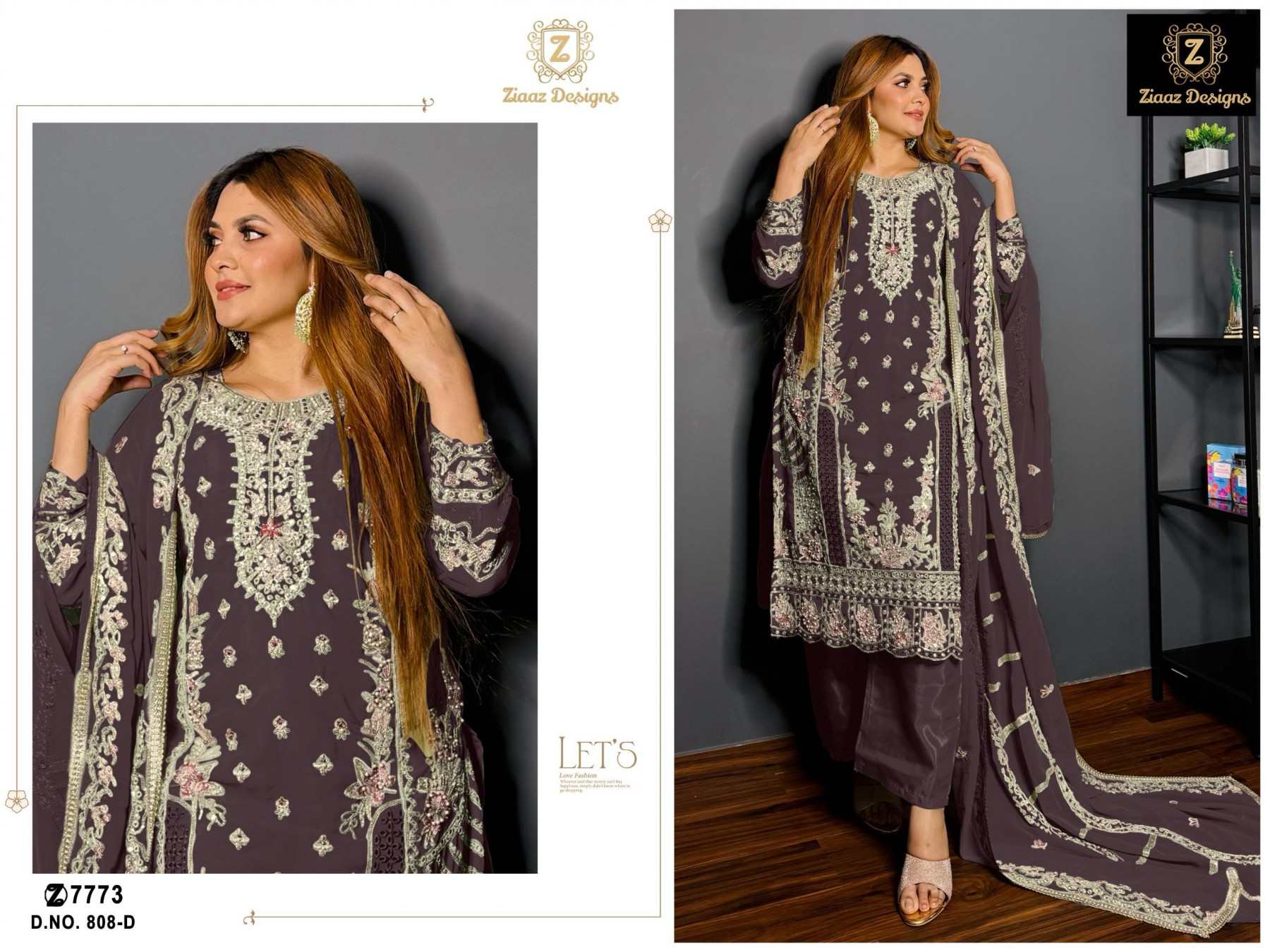 ZIAAZ DESIGNS 808 PAKISTANI ORGANZA SILK WITH HAND WORK SUIT