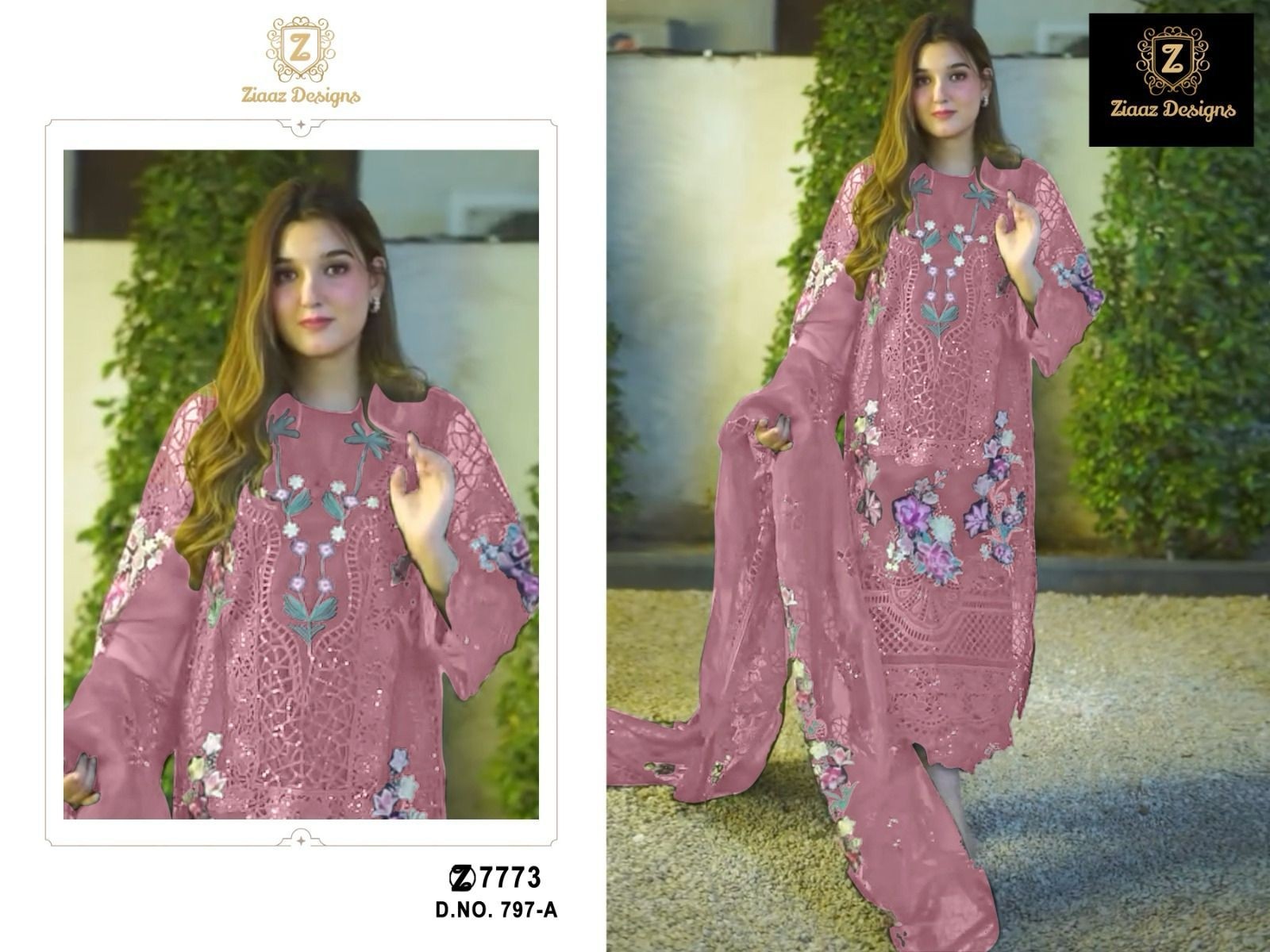 ZIAAZ DESIGNS 797 PAKISTANI EID FETIVAL SEMI STICHAD SALWAR SUIT