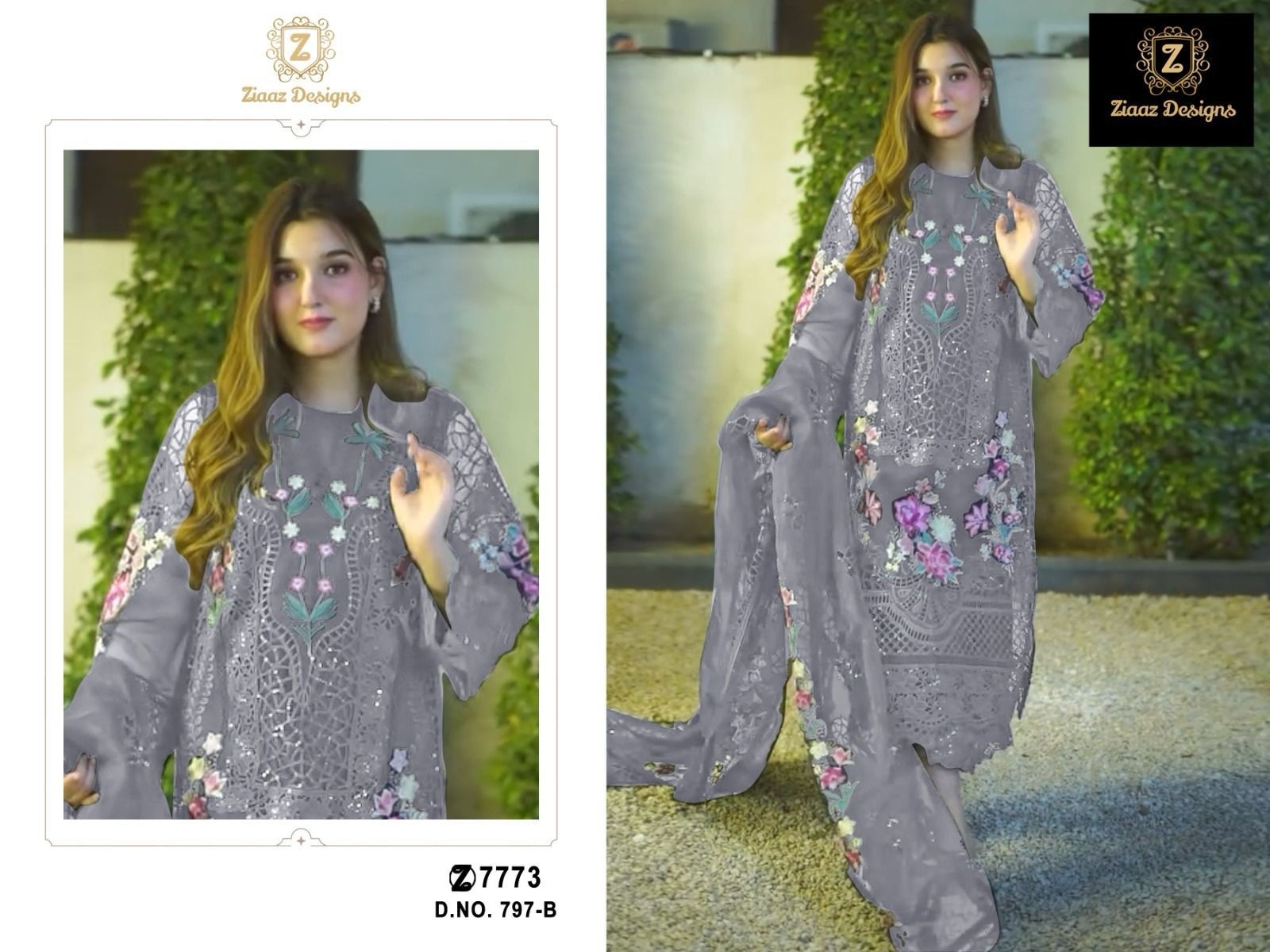 ZIAAZ DESIGNS 797 PAKISTANI EID FETIVAL SEMI STICHAD SALWAR SUIT