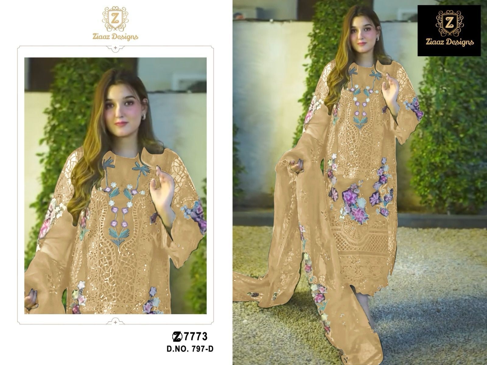 ZIAAZ DESIGNS 797 PAKISTANI EID FETIVAL SEMI STICHAD SALWAR SUIT