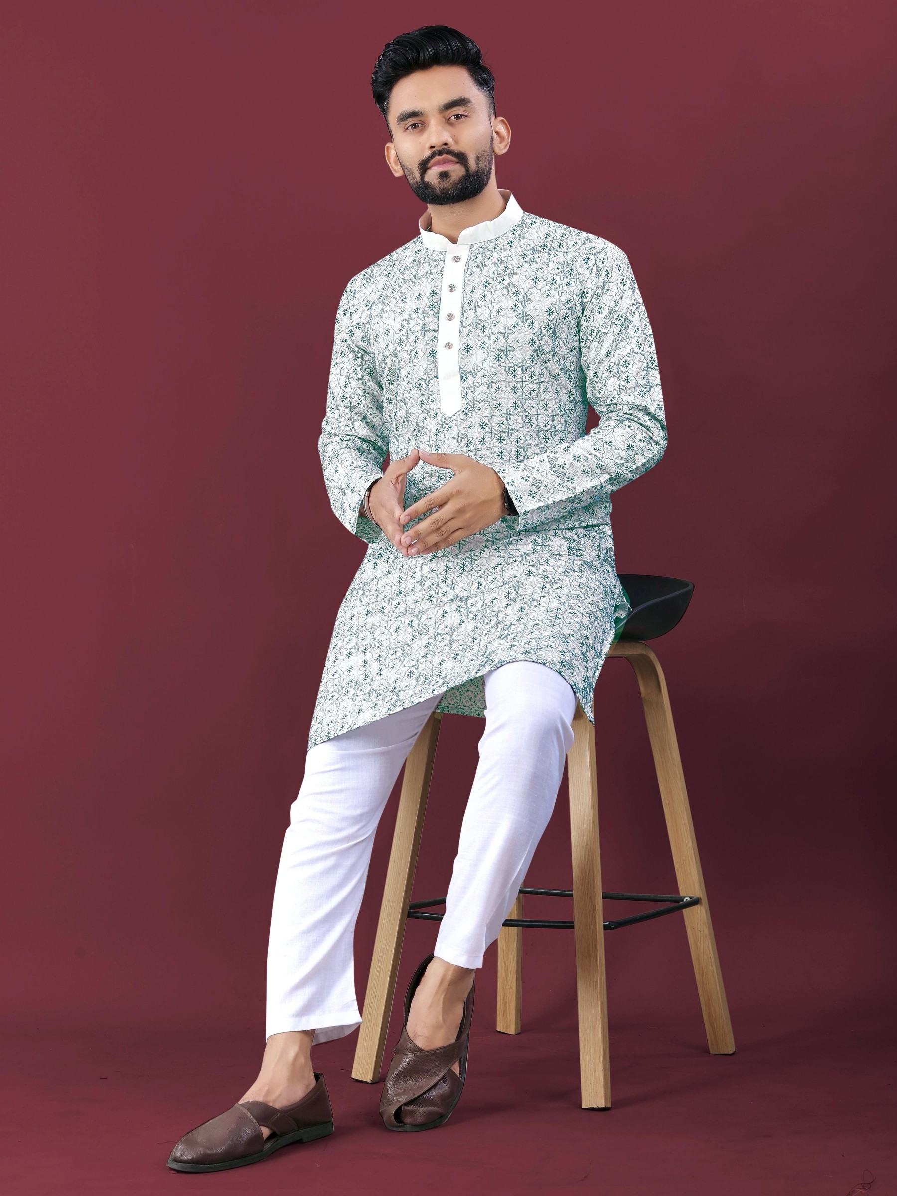 MEN'S TRADITIONAL LUCKNOWI CONCEPT EMBROIDERY WORK KURTA WITH PAYJAMA SET