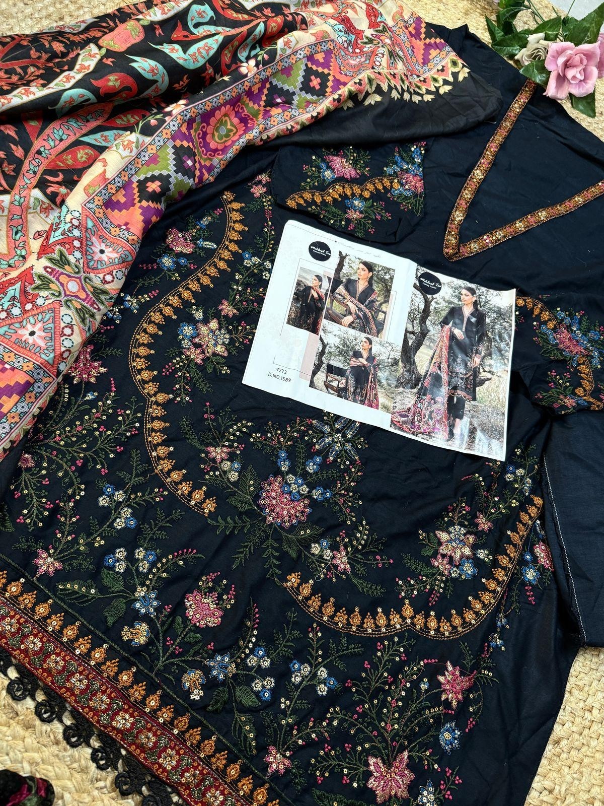 MEHBBOB TEX 1589 PAKISTANI RAYON EMBROIDERY WORK 