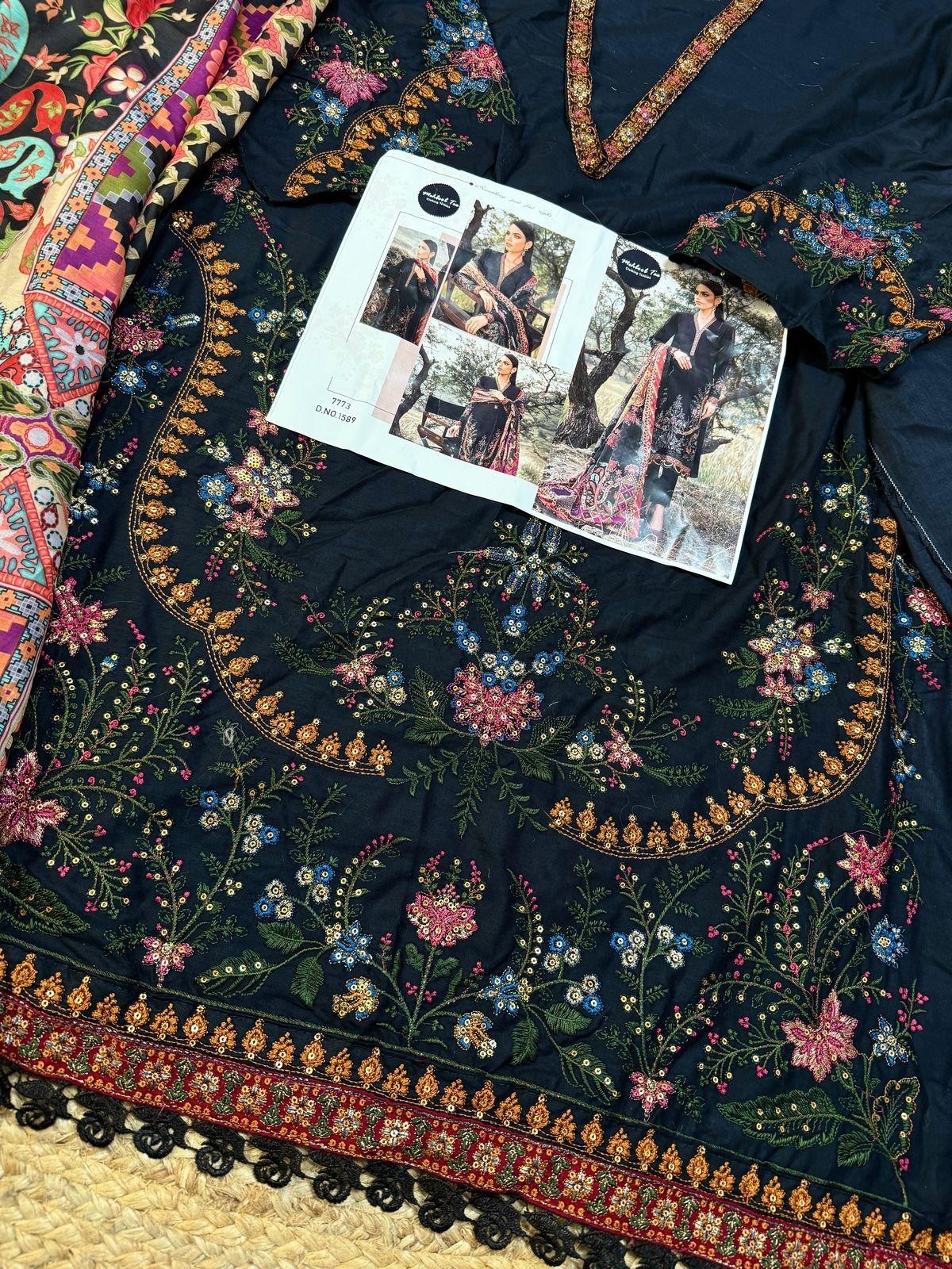 MEHBBOB TEX 1589 PAKISTANI RAYON EMBROIDERY WORK 