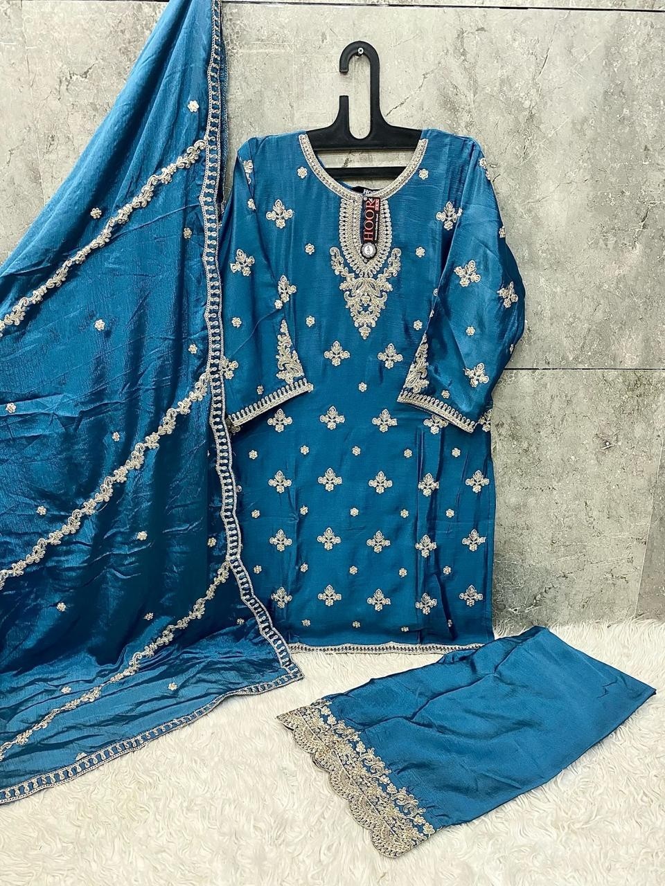 HOOR TEX HF 130 PAKISTANI READY MADE HEAVY CHINON SALWAR SUIT