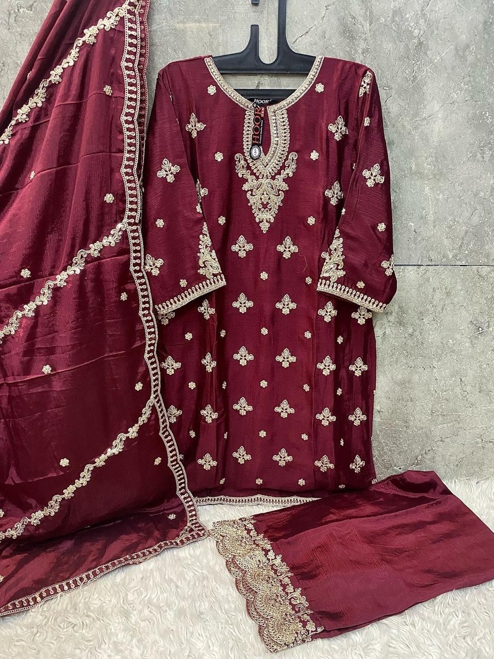 HOOR TEX HF 130 PAKISTANI READY MADE HEAVY CHINON SALWAR SUIT