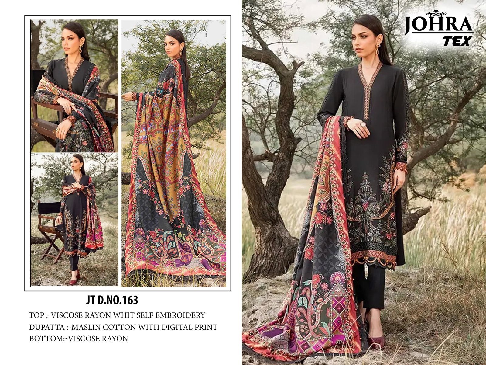  JOHRA TEX  JT163 PAKISTANI VISCOSE REYON WITH SELF EMBROIDERY WORK