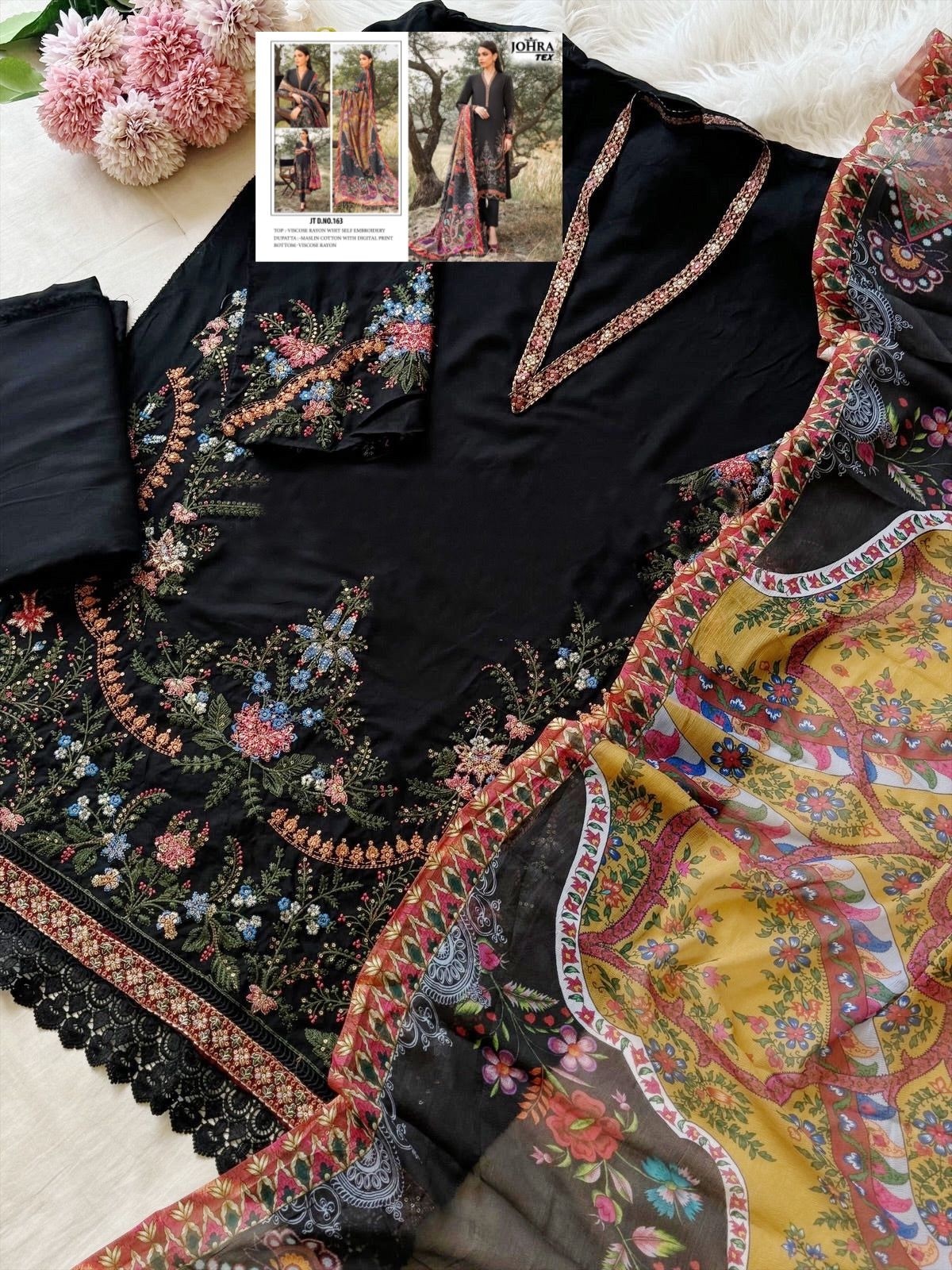 JOHRA TEX  JT163 PAKISTANI VISCOSE REYON WITH SELF EMBROIDERY WORK