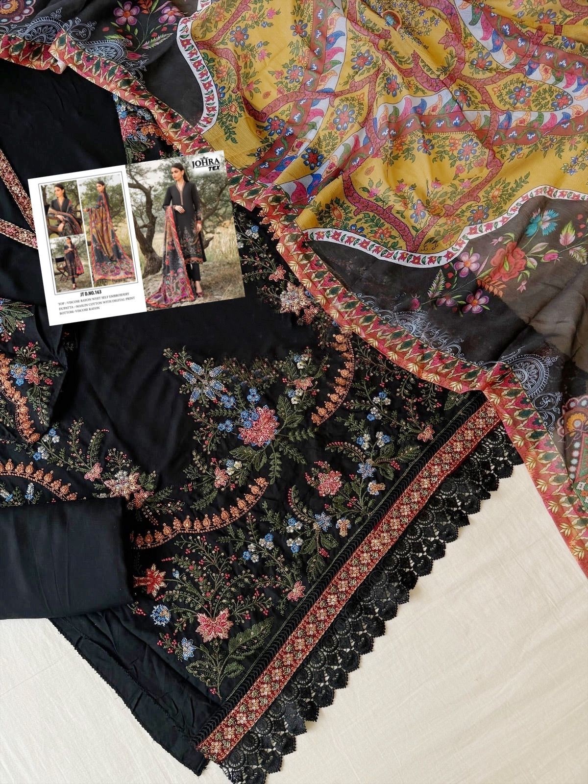  JOHRA TEX  JT163 PAKISTANI VISCOSE REYON WITH SELF EMBROIDERY WORK