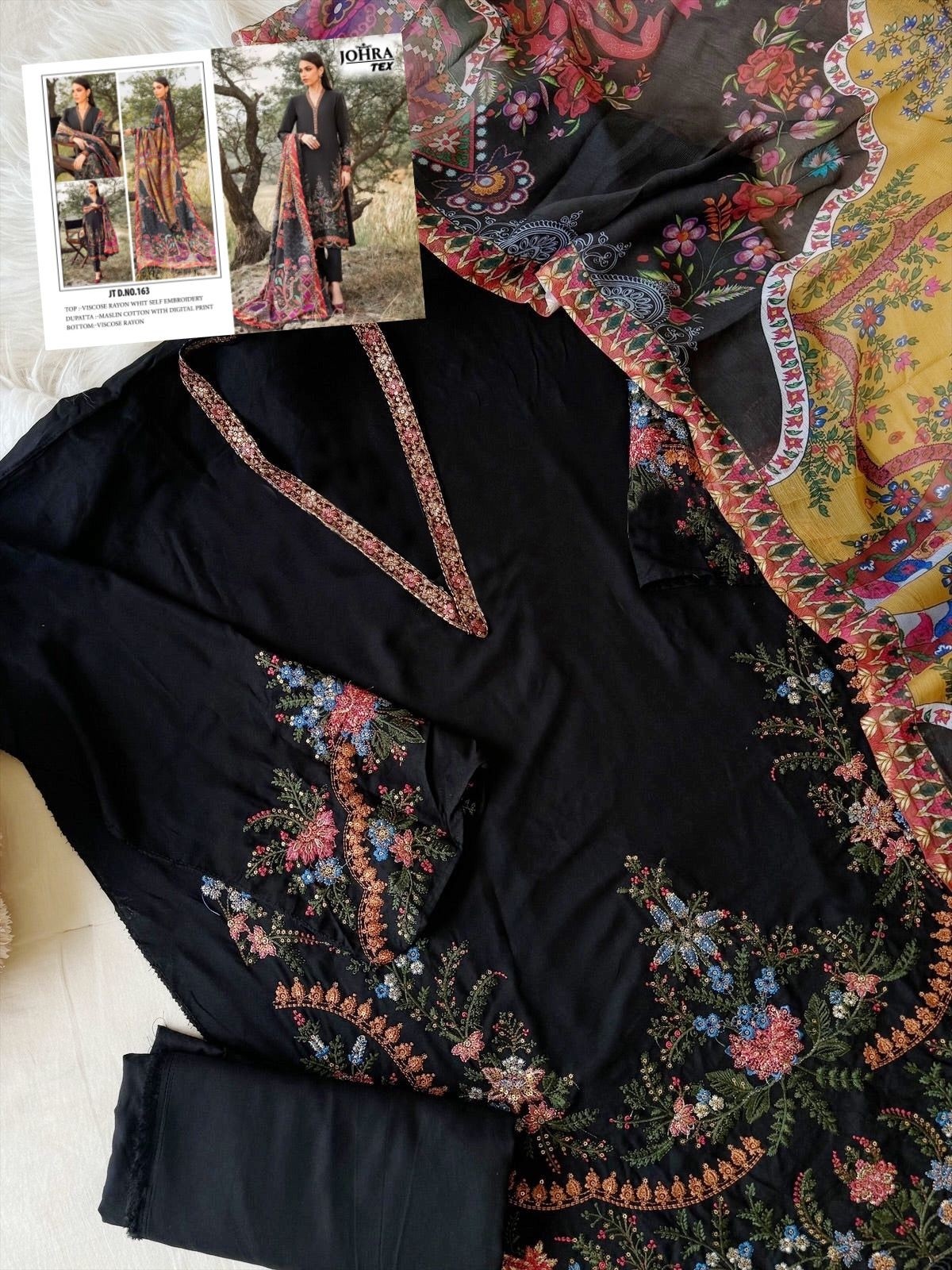  JOHRA TEX  JT163 PAKISTANI VISCOSE REYON WITH SELF EMBROIDERY WORK