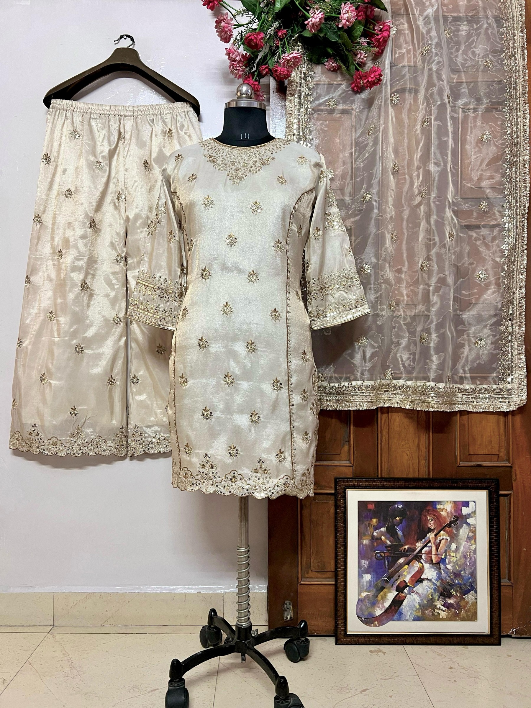  BEAUTY OF YOUR WARDROBE WITH THIS NEWLY LAUNCHED KURTI PLAZZO SET WITH BEAUTIFUL ORGANZA SILK DUPATTA