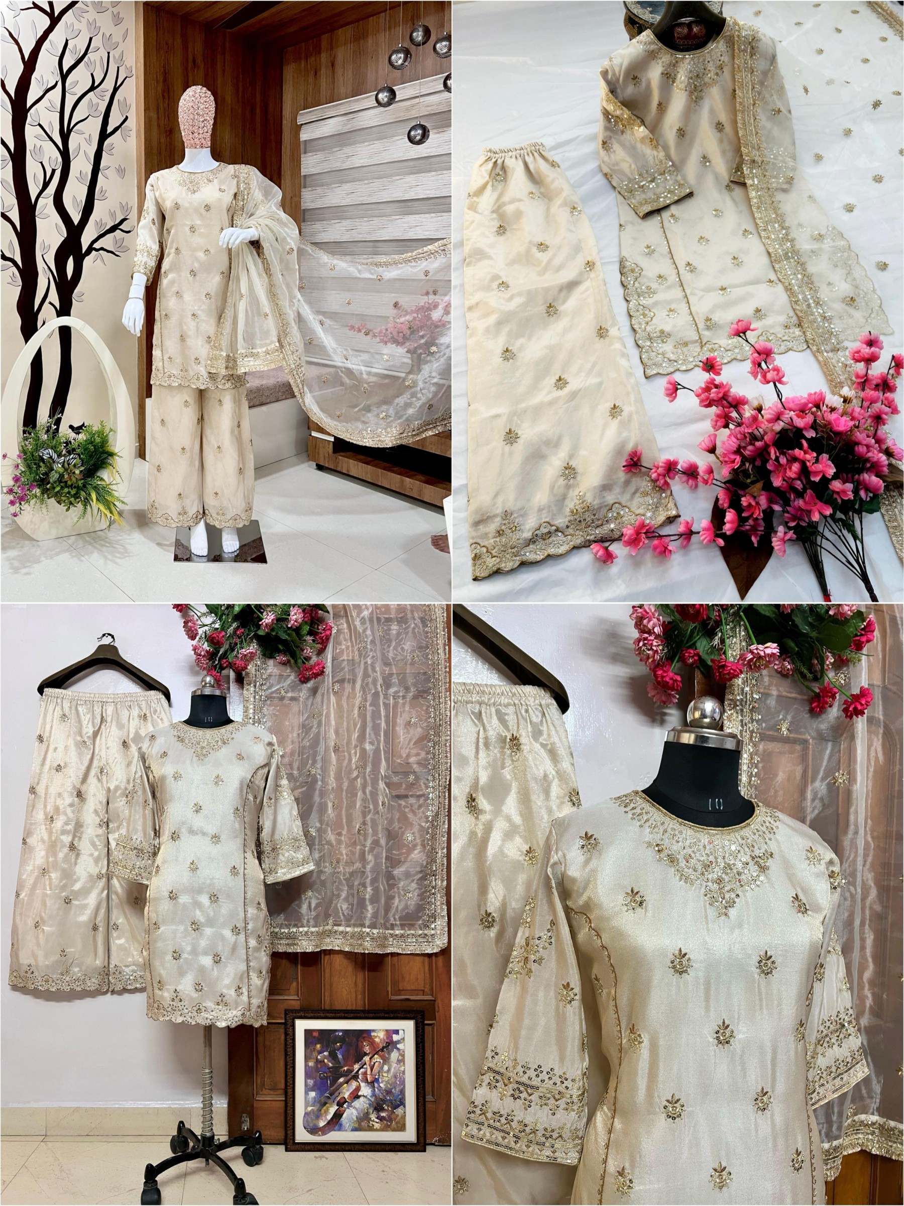  BEAUTY OF YOUR WARDROBE WITH THIS NEWLY LAUNCHED KURTI PLAZZO SET WITH BEAUTIFUL ORGANZA SILK DUPATTA