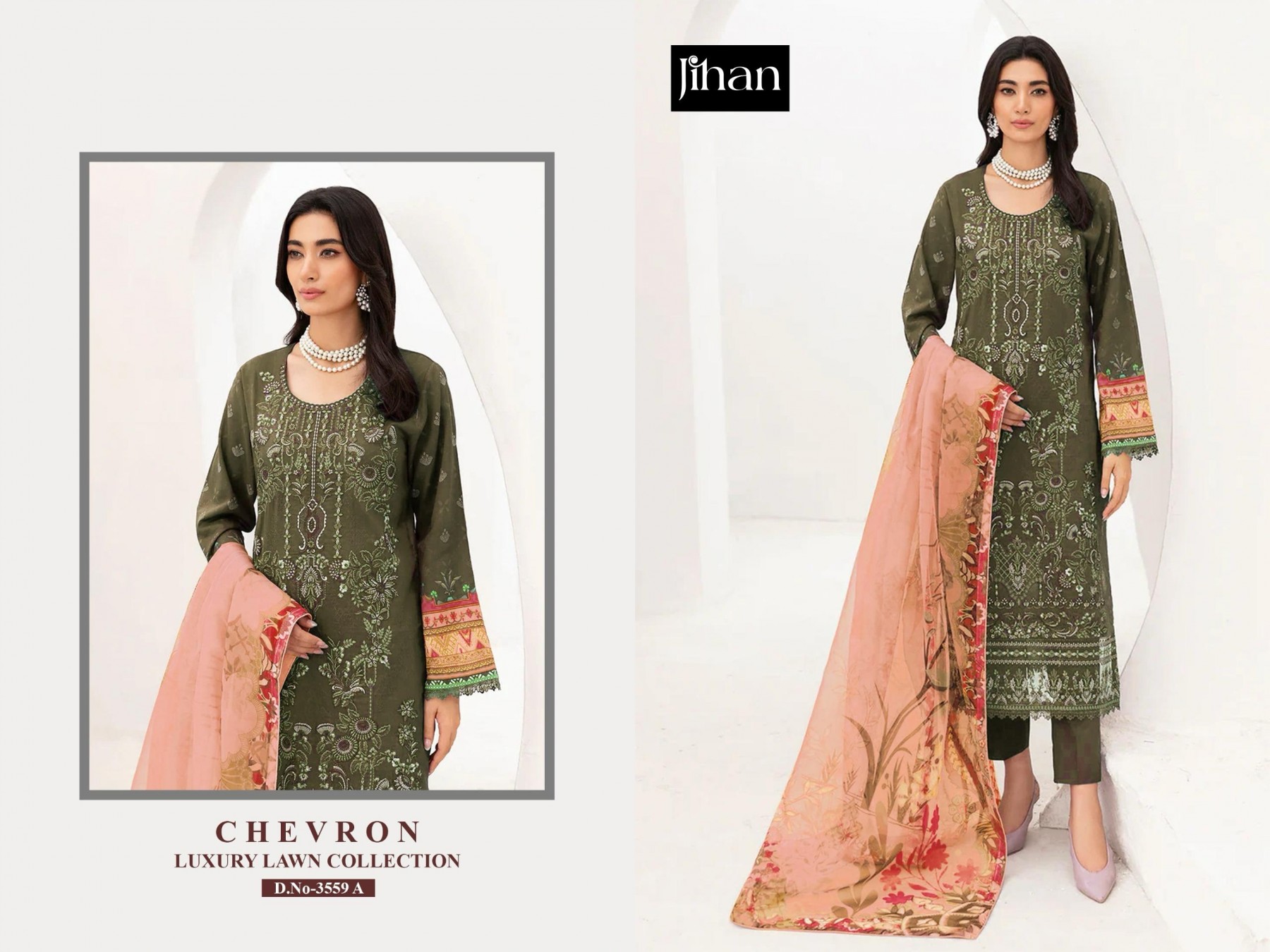 JIHAN 3559 PURE LAWN WITH HEAVY SELF EMBRODERY & PATCH