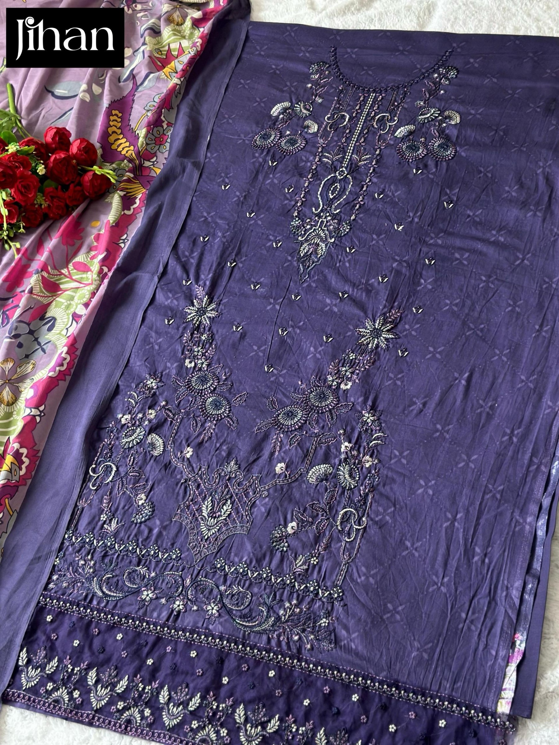 JIHAN 3559 PURE LAWN WITH HEAVY SELF EMBRODERY & PATCH