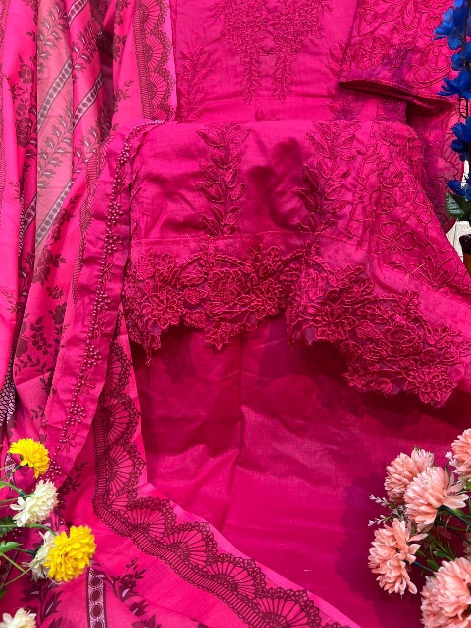 FLORENT 1004 PAKISTANI RED COLOUR COTTON WITH EMBROIDERY SALWAR SUIT