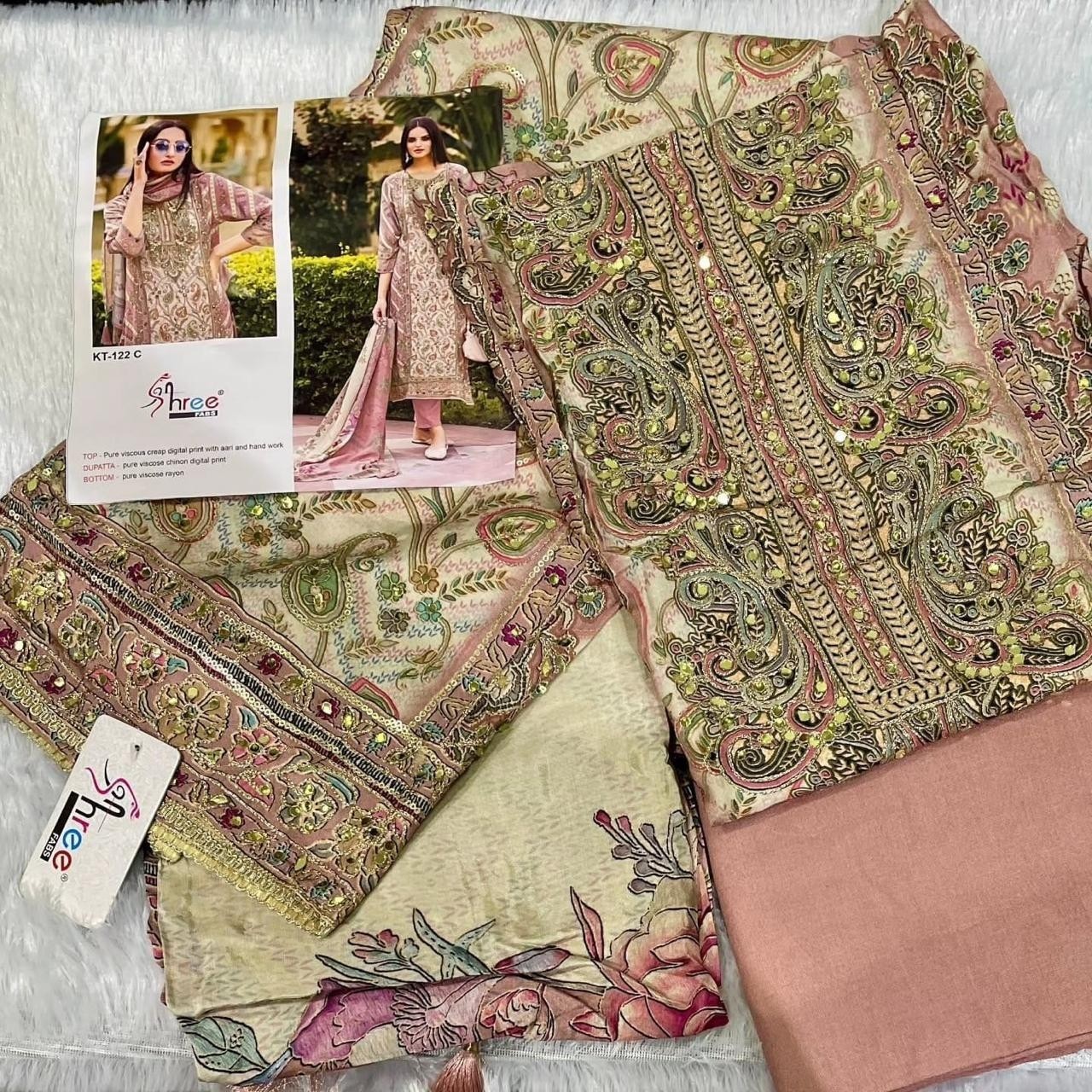 SHREE FAB KT 122 PURE VICOS MASLIN COTTON WITH PRINT WITH HAND WORK